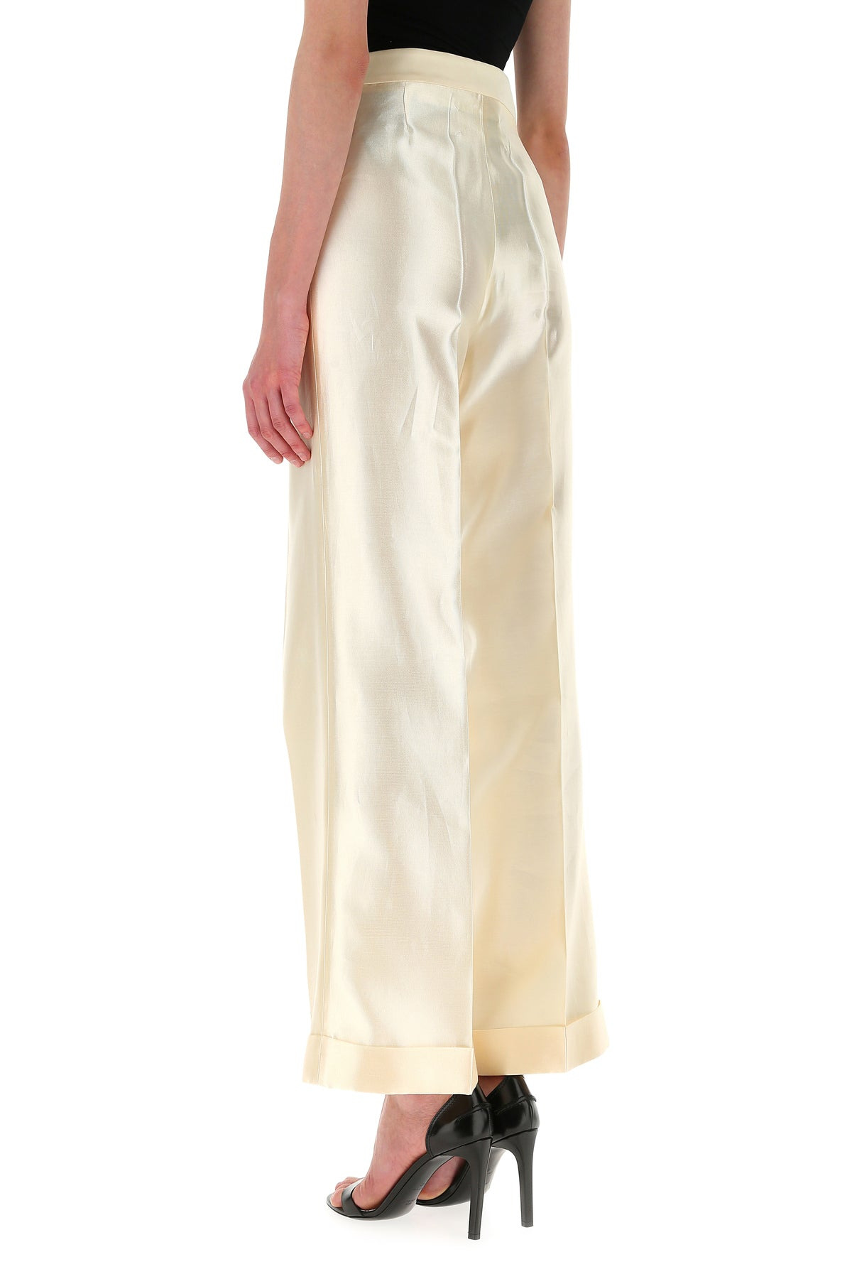 ivory viscosa blend wide-leg pant - 4