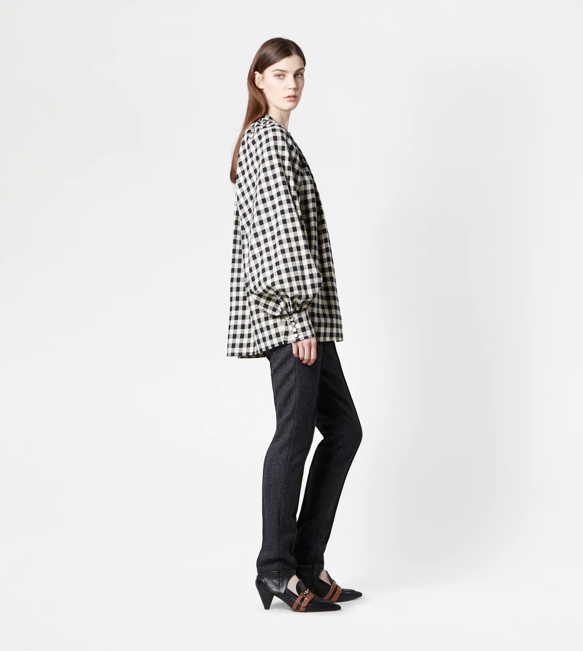 FLANNEL BLOUSE - BLACK, WHITE - 4