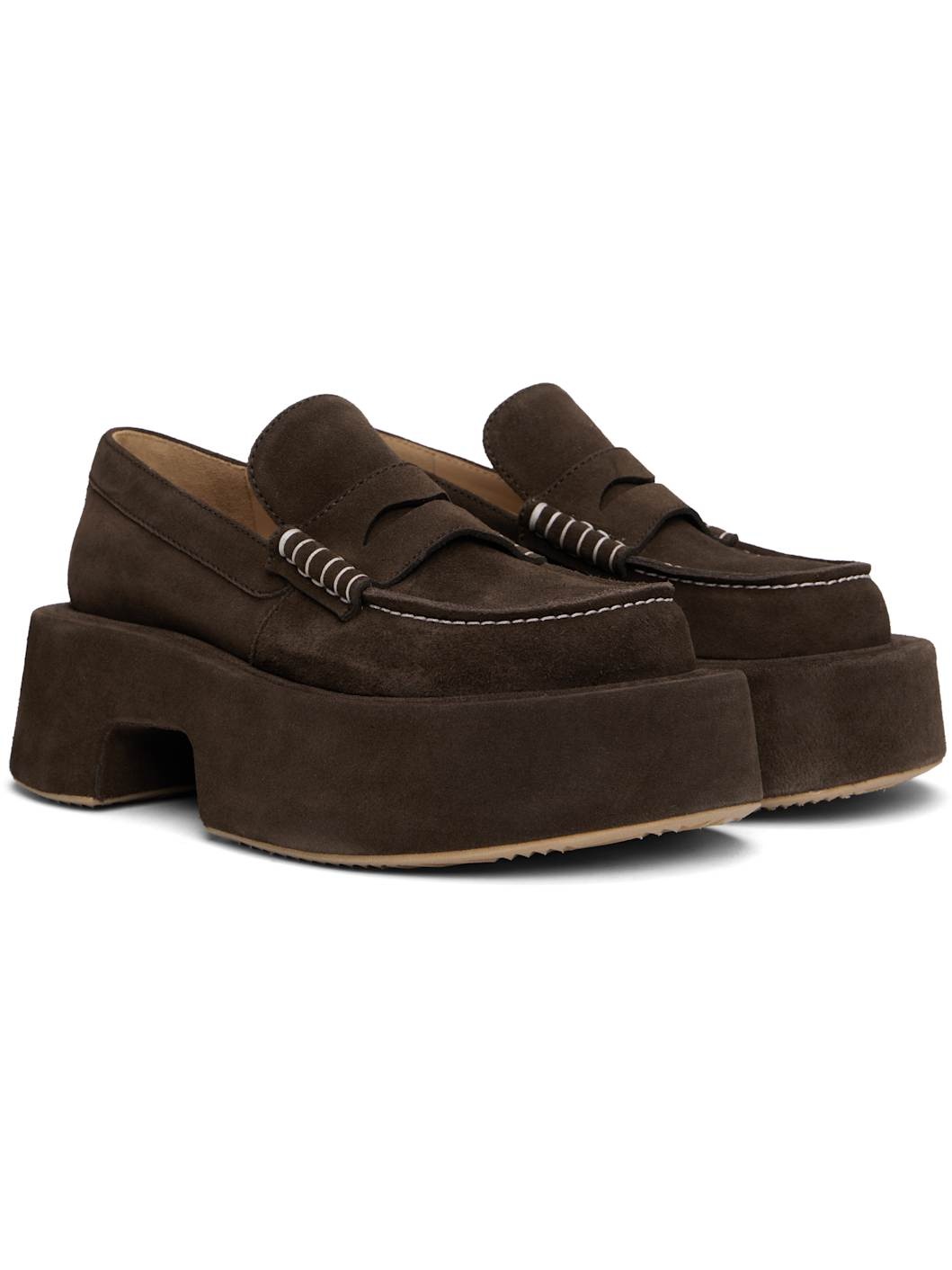 Brown Suede Platform Loafers - 4