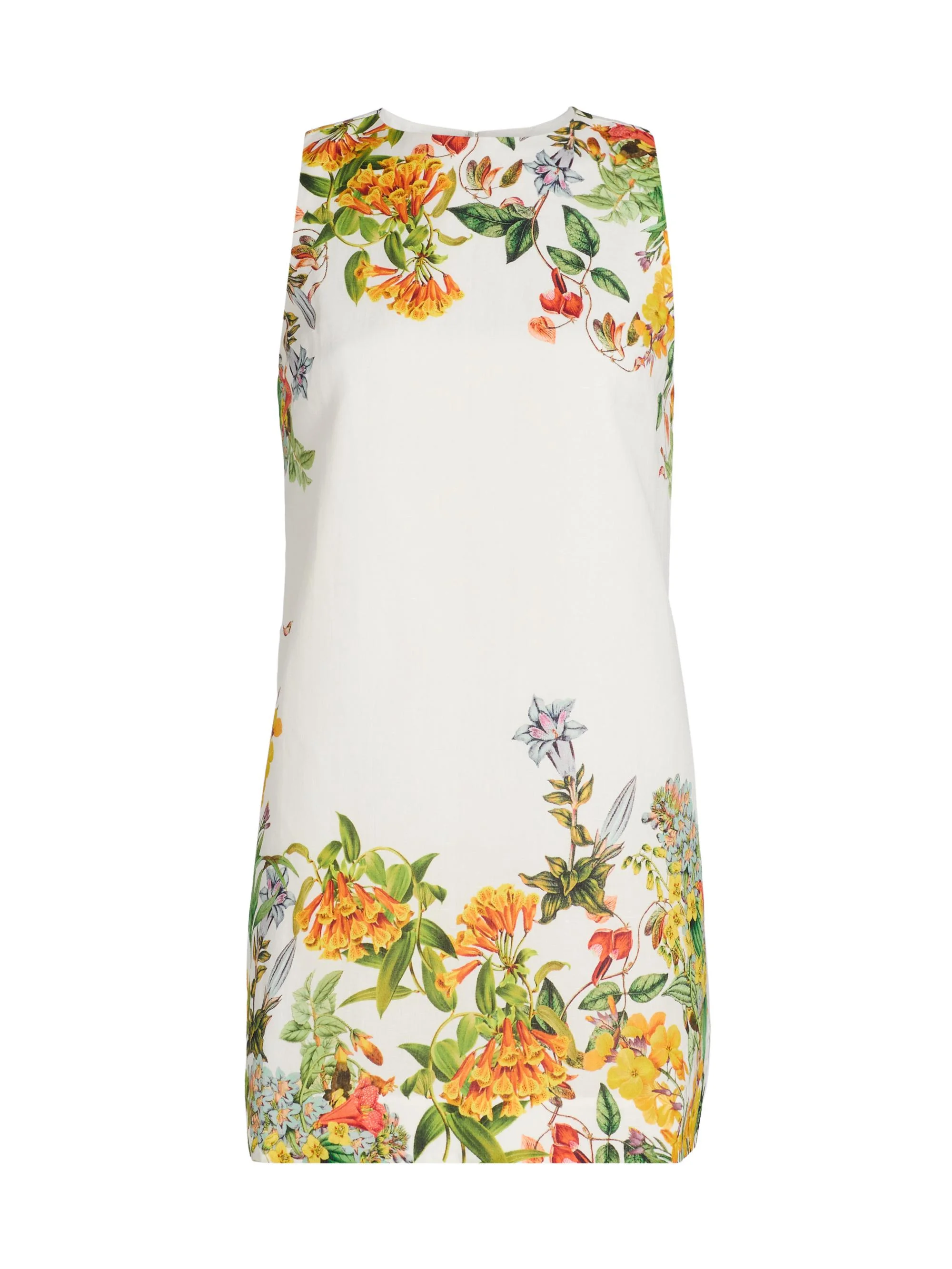 Women's Floral Linen-Cotton Shift Minidress - White - 1