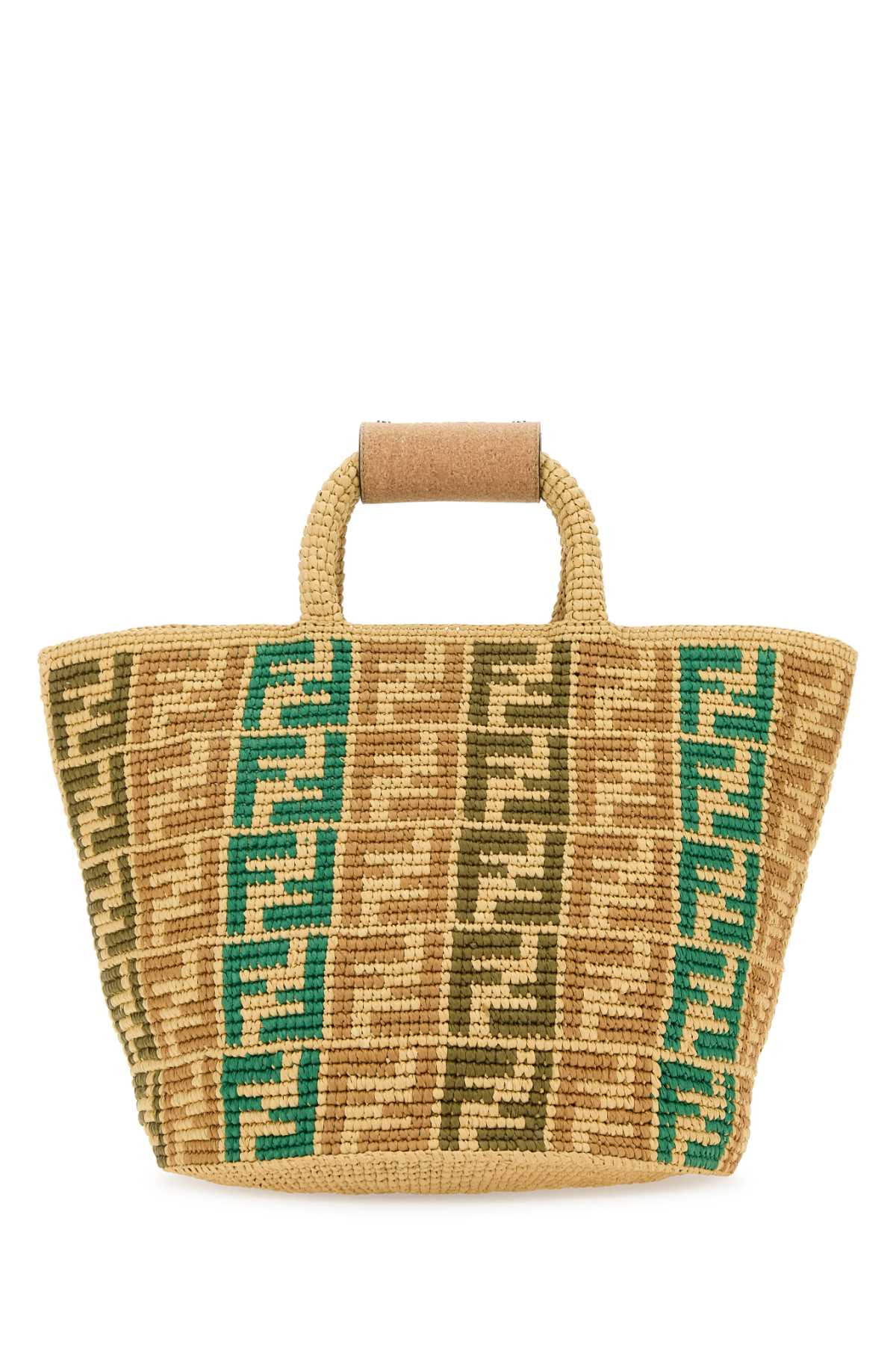 Fendi Men Embroidered Raffia Ff Shopper Shopping Bag - 3
