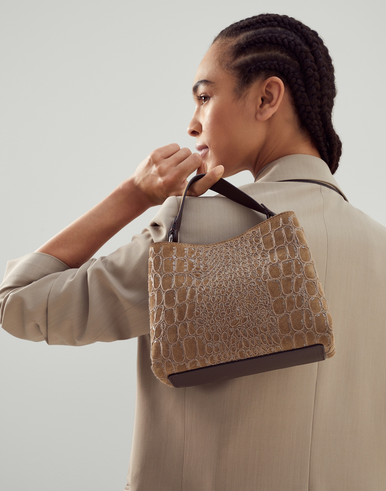 Crocodile embroidery bag in suede - 4