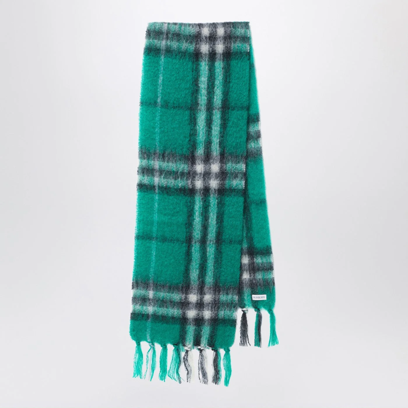 Green check wool and mohair scarf - 1