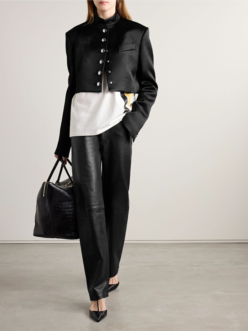 KHAITE Samuelson cropped duchesse-satin jacket Black outlook