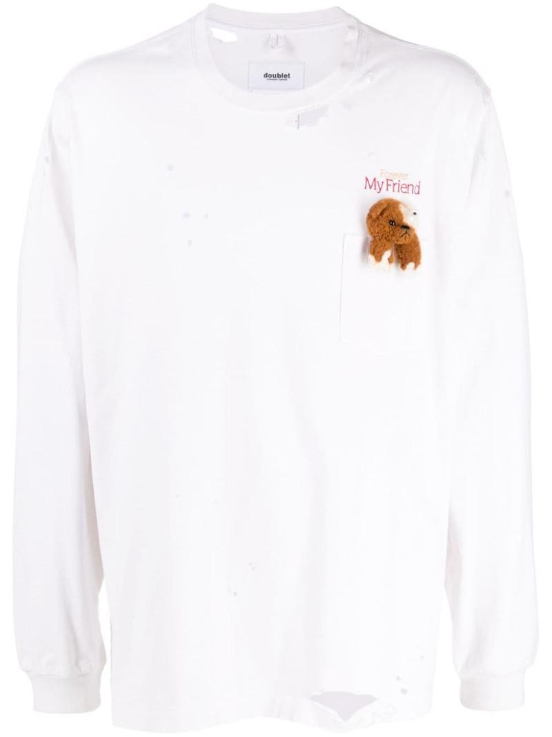 Bear distressed embroidered cotton T-shirt 1