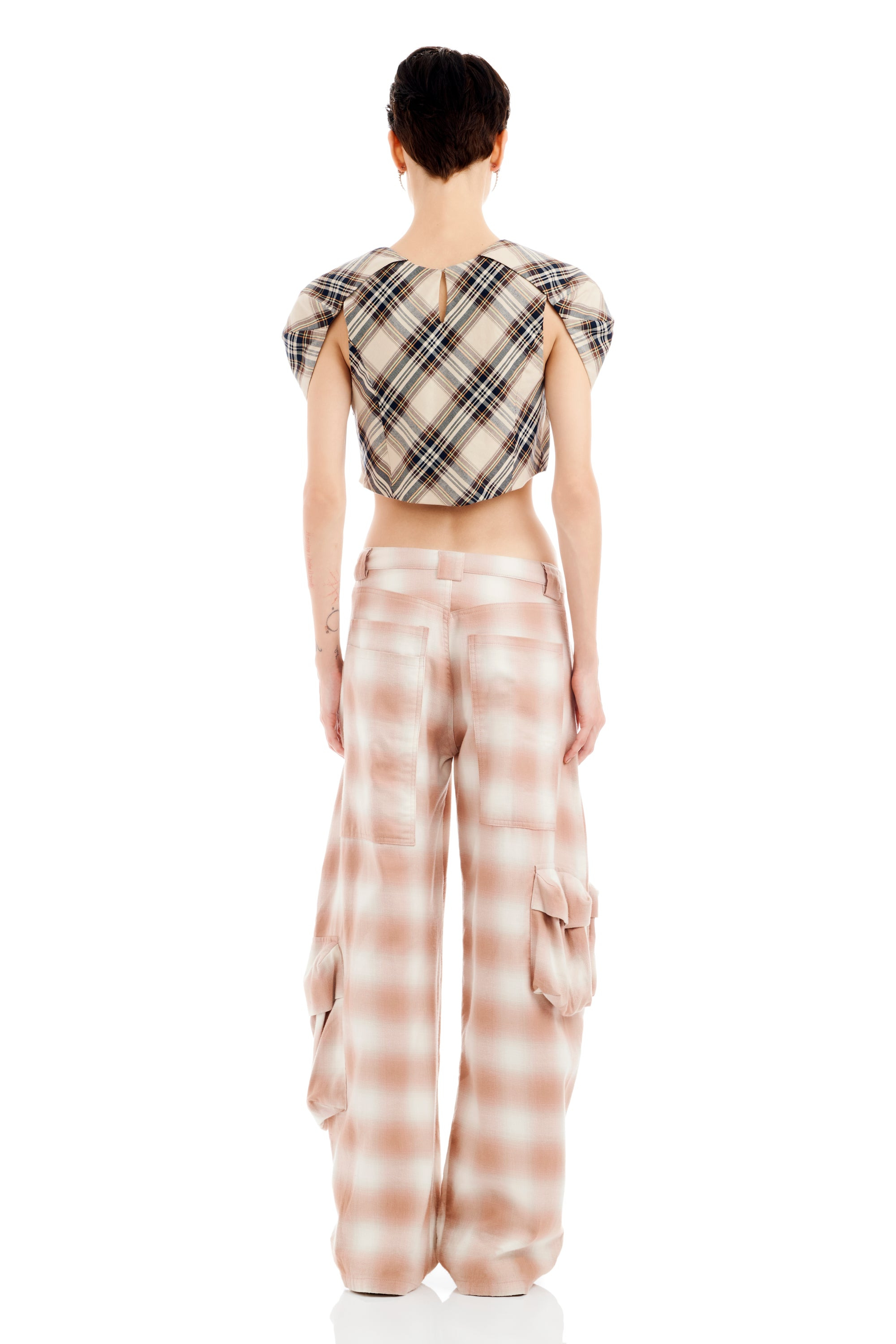 PEACH PLAID LAWN CARGO PANT - 6