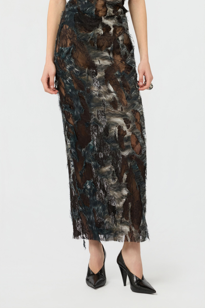 Skirt with Fur Print on Destroyed-Effect Lace 3