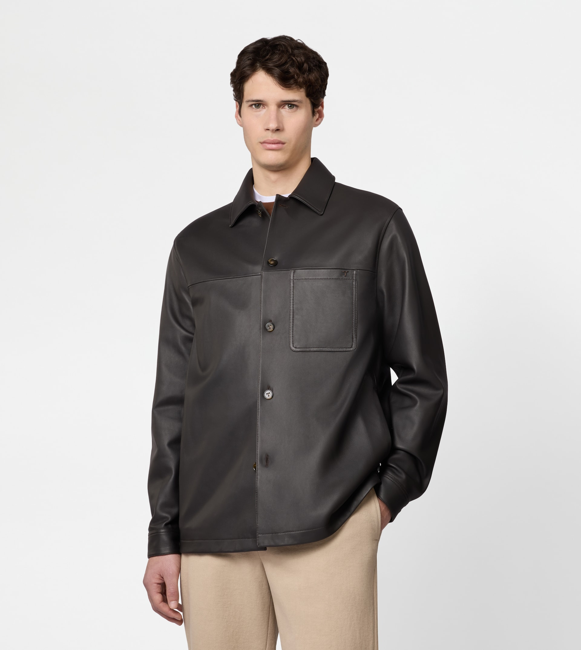 OVERSHIRT IN NAPPA LEATHER - BROWN - 4