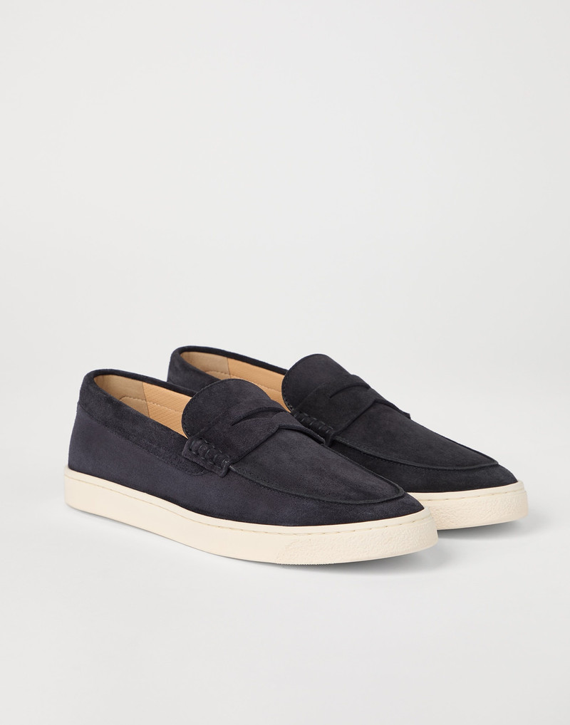 Washed suede loafer sneakers with natural rubber sole - 1