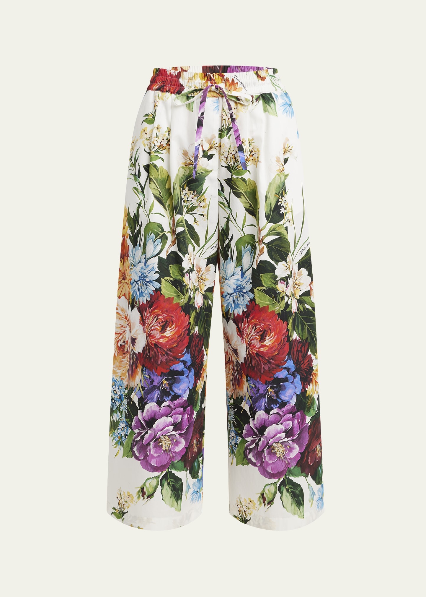 Floral Popline Straight-Leg Ankle Pull-On Pants - 1