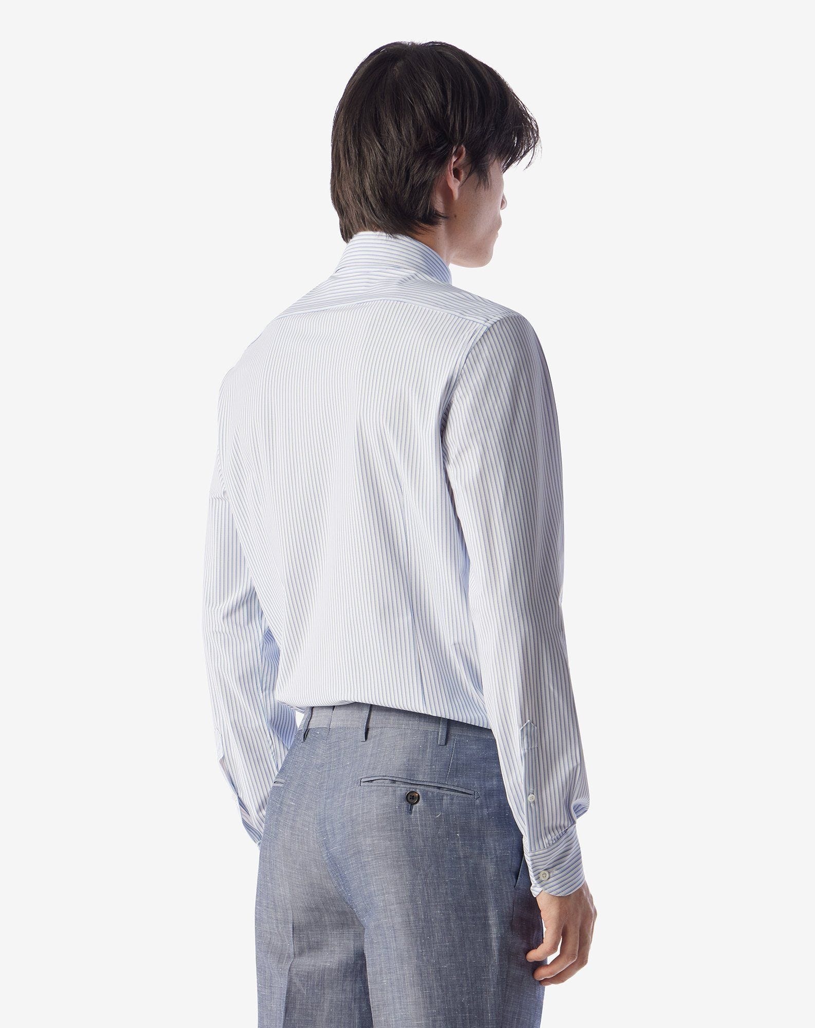 Bi-elastic fabric shirt with white/light blue micro stripes - 3