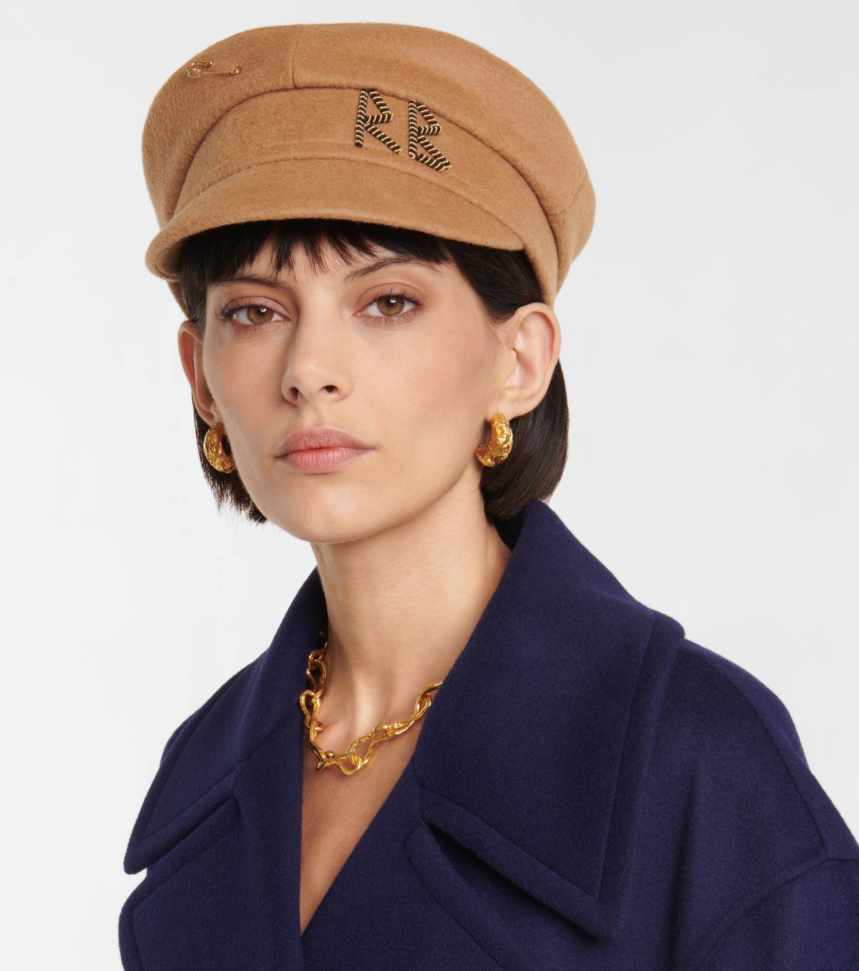 Embroidered wool baker boy hat - 2
