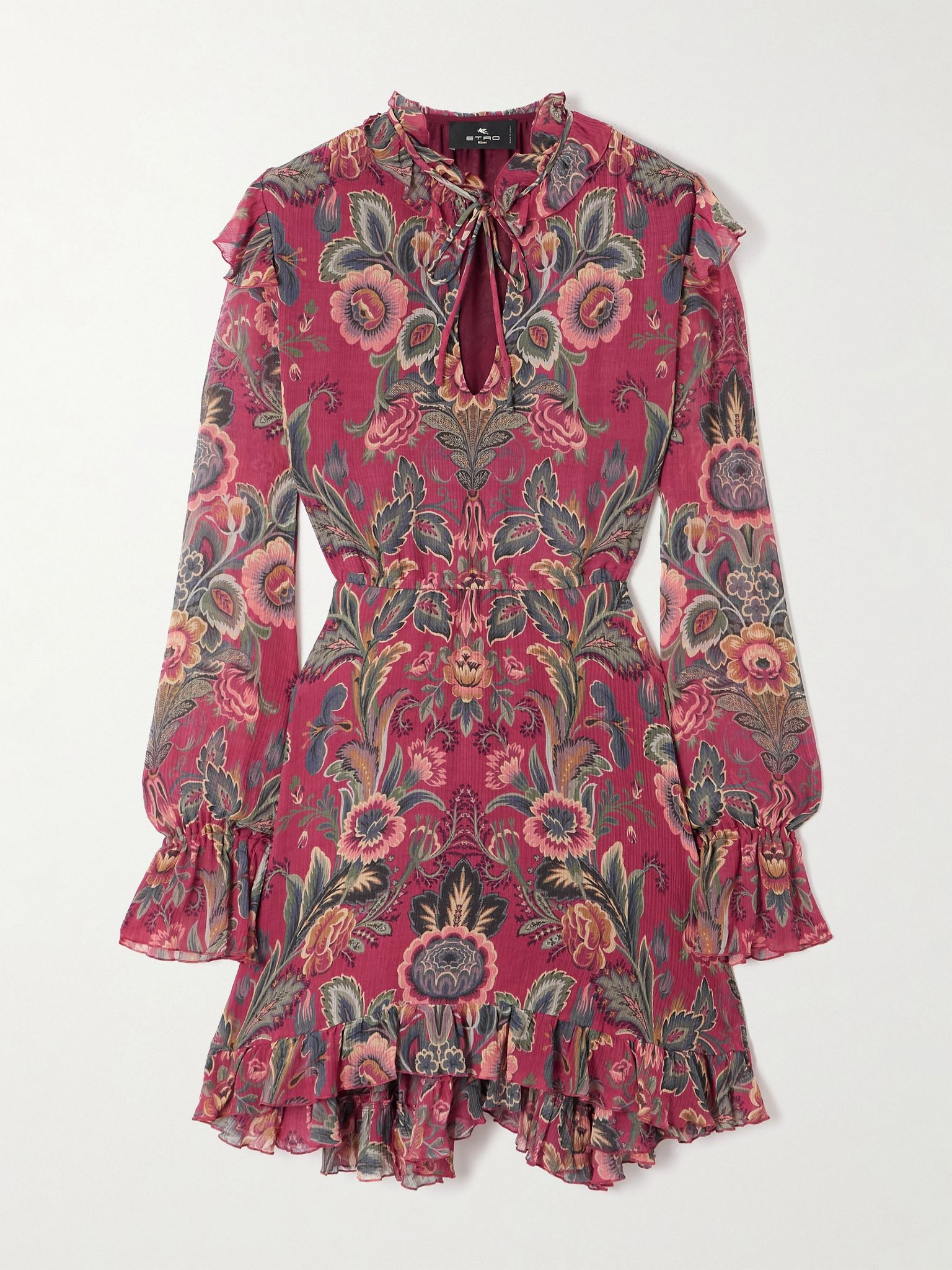 Boho crepe mini dress Burgundy - 1