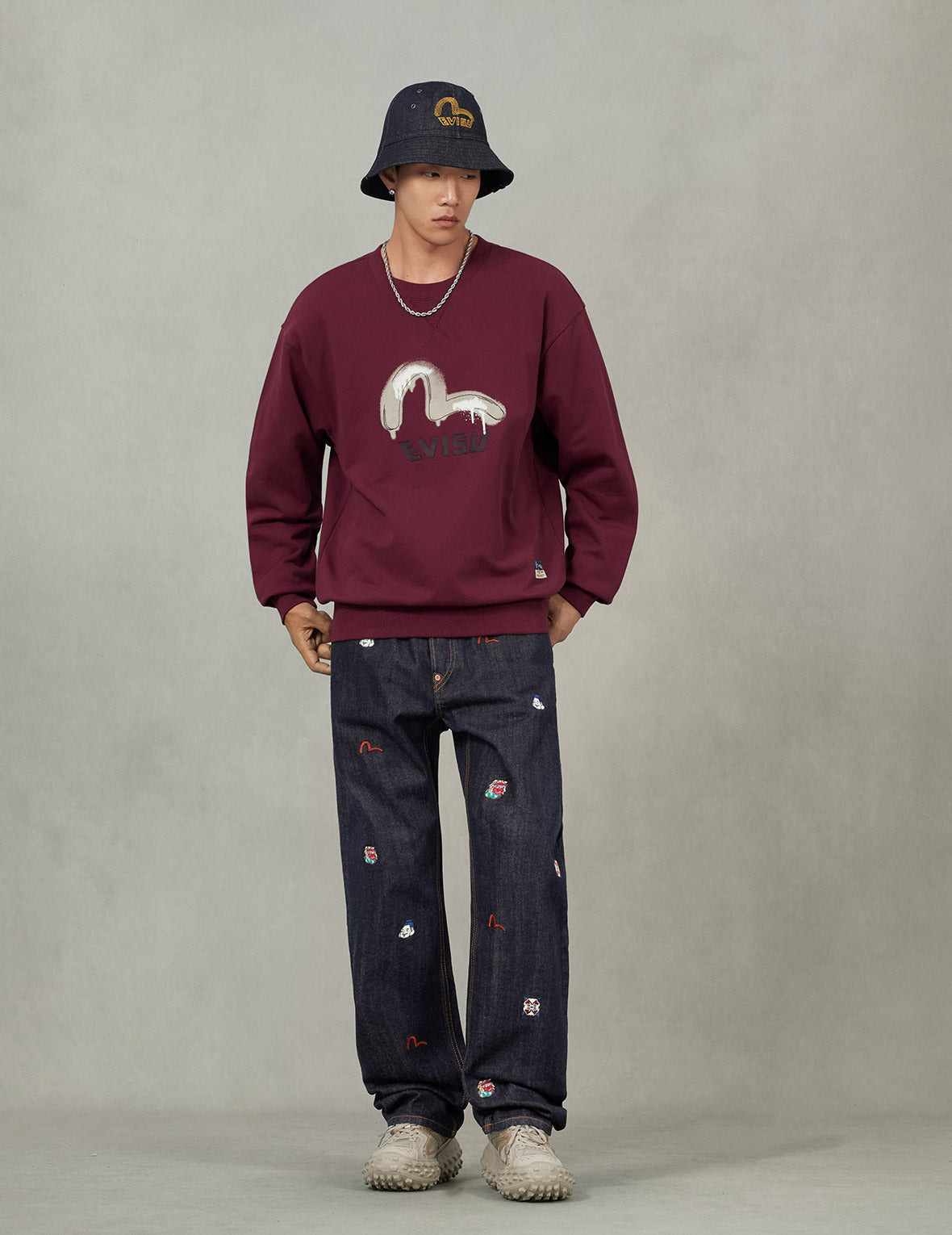 Graffiti Seagull Print and Sashiko Relax Fit Sweatshirt - 4