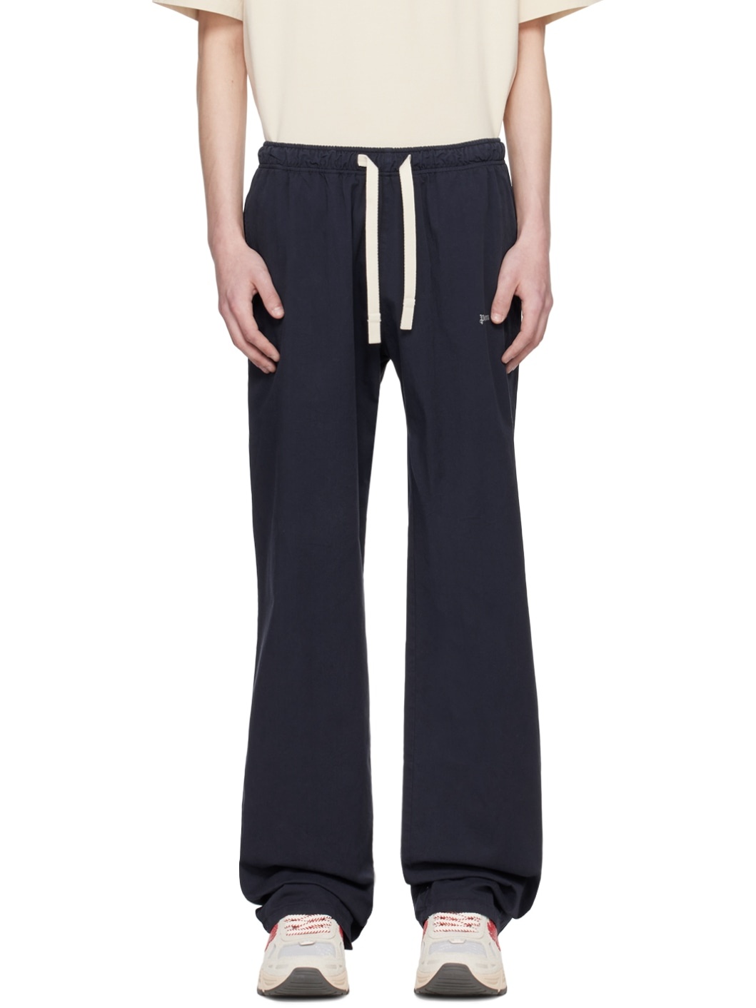 Navy Embroidered Sweatpants - 1