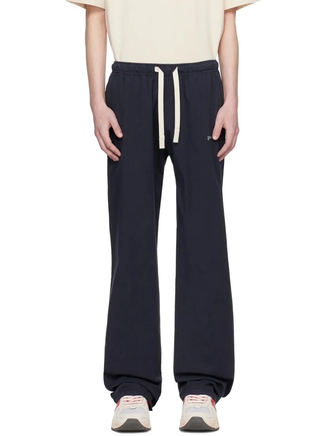 Navy Embroidered Sweatpants - 1