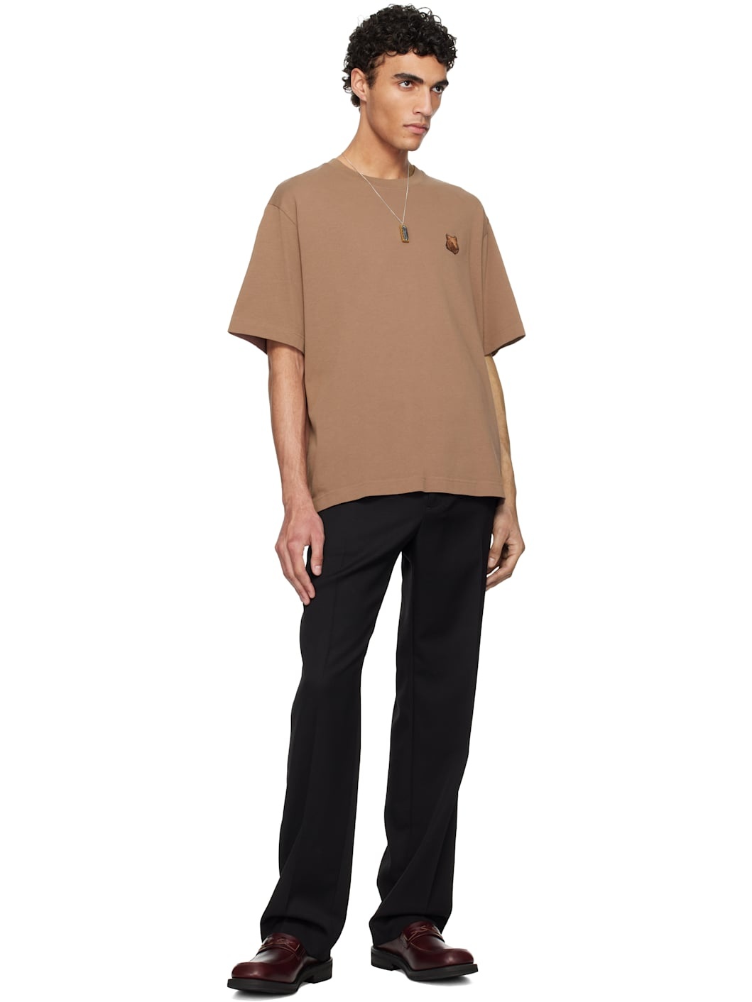 Brown Bold Fox Head Patch Oversize T-shirt - 4