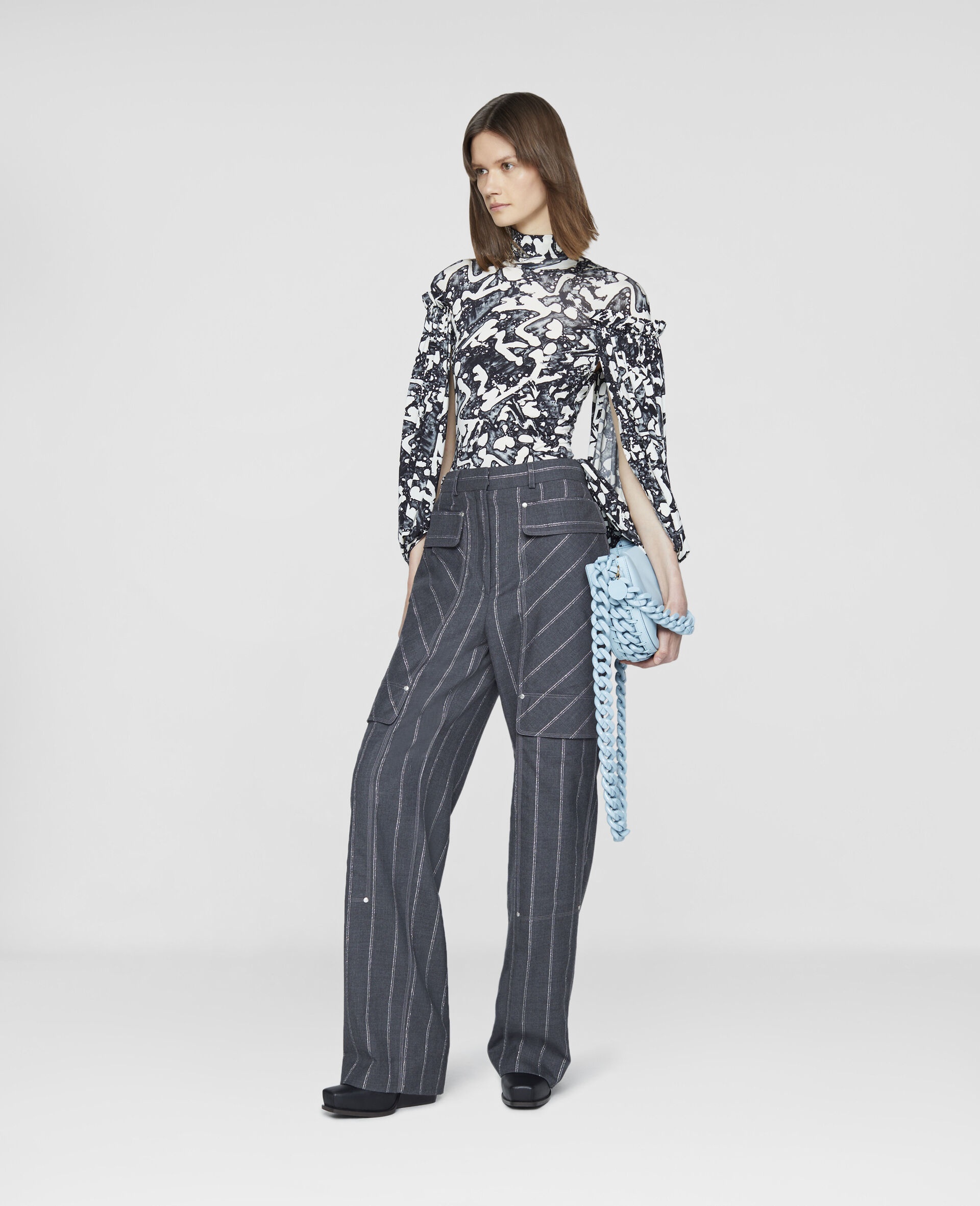 Pinstripe Wool Straight Trousers - 2