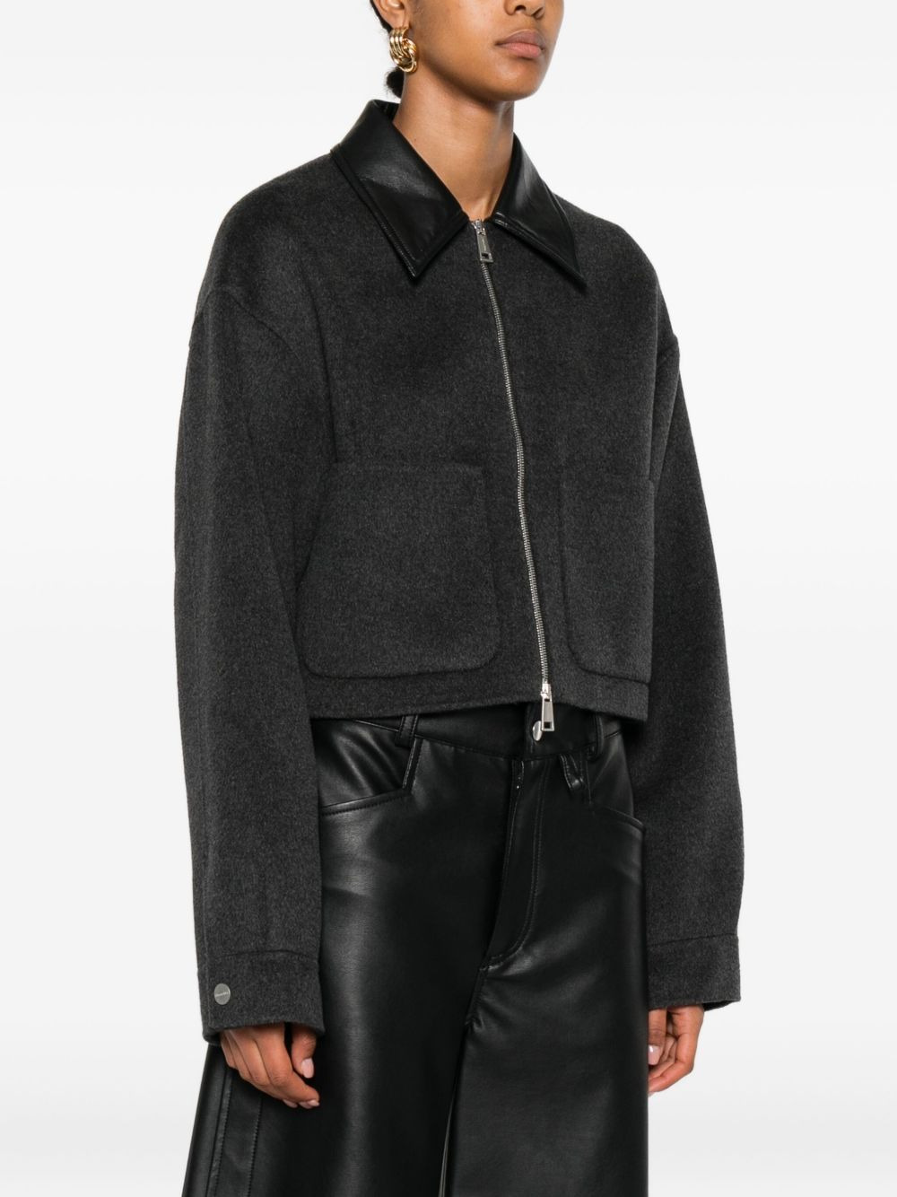 leather-trimmed zip-up jacket - 3