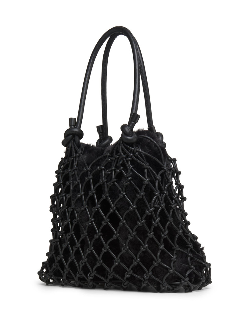 Women's Faux Fur Macrame Mini Bag - Black 3