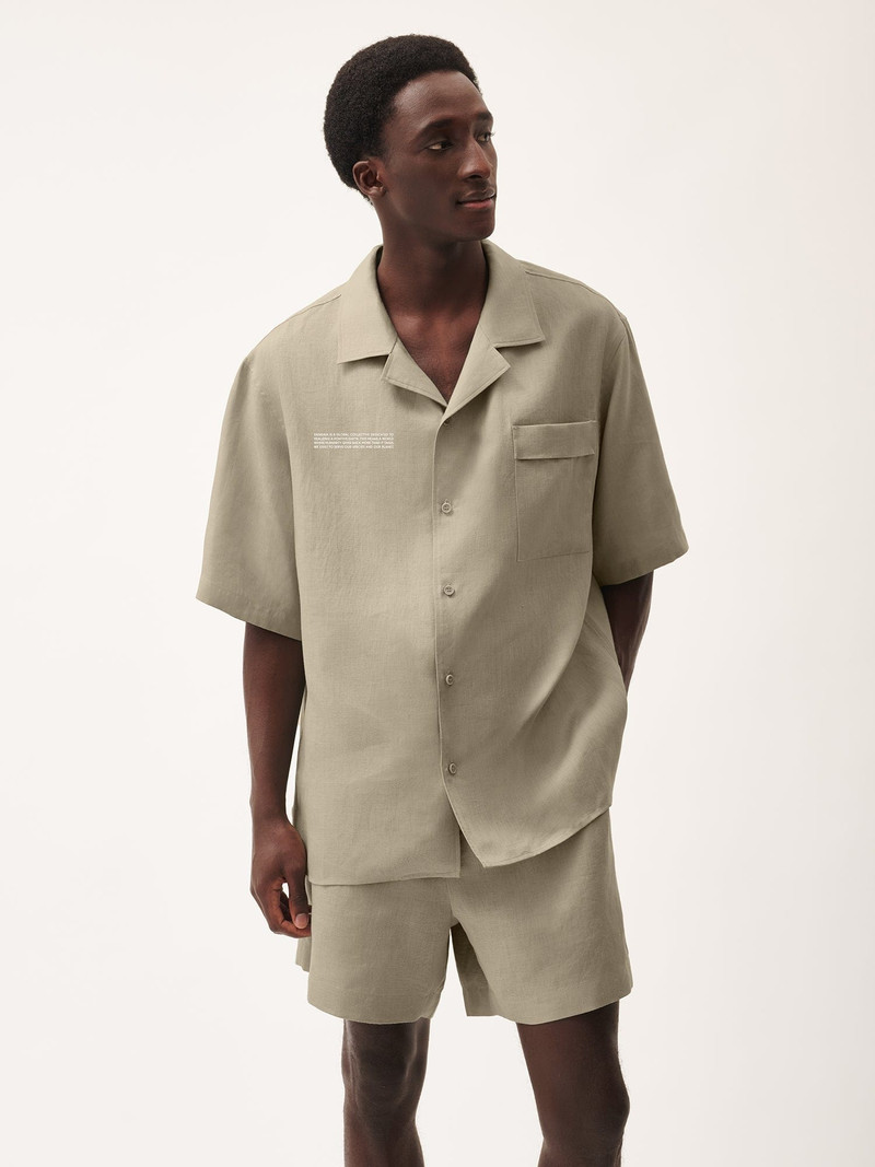 PANGAIA Mens DNA Linen Camp Collar Shirt - Cliff Beige outlook