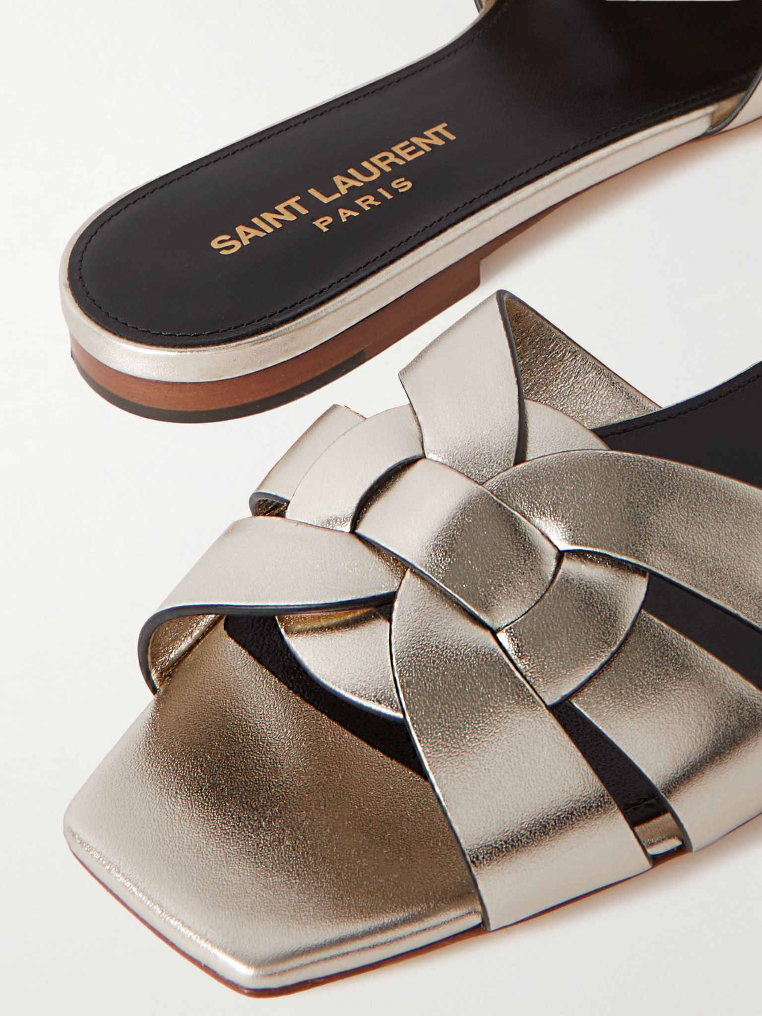 Tribute woven metallic leather slides Platinum - 4