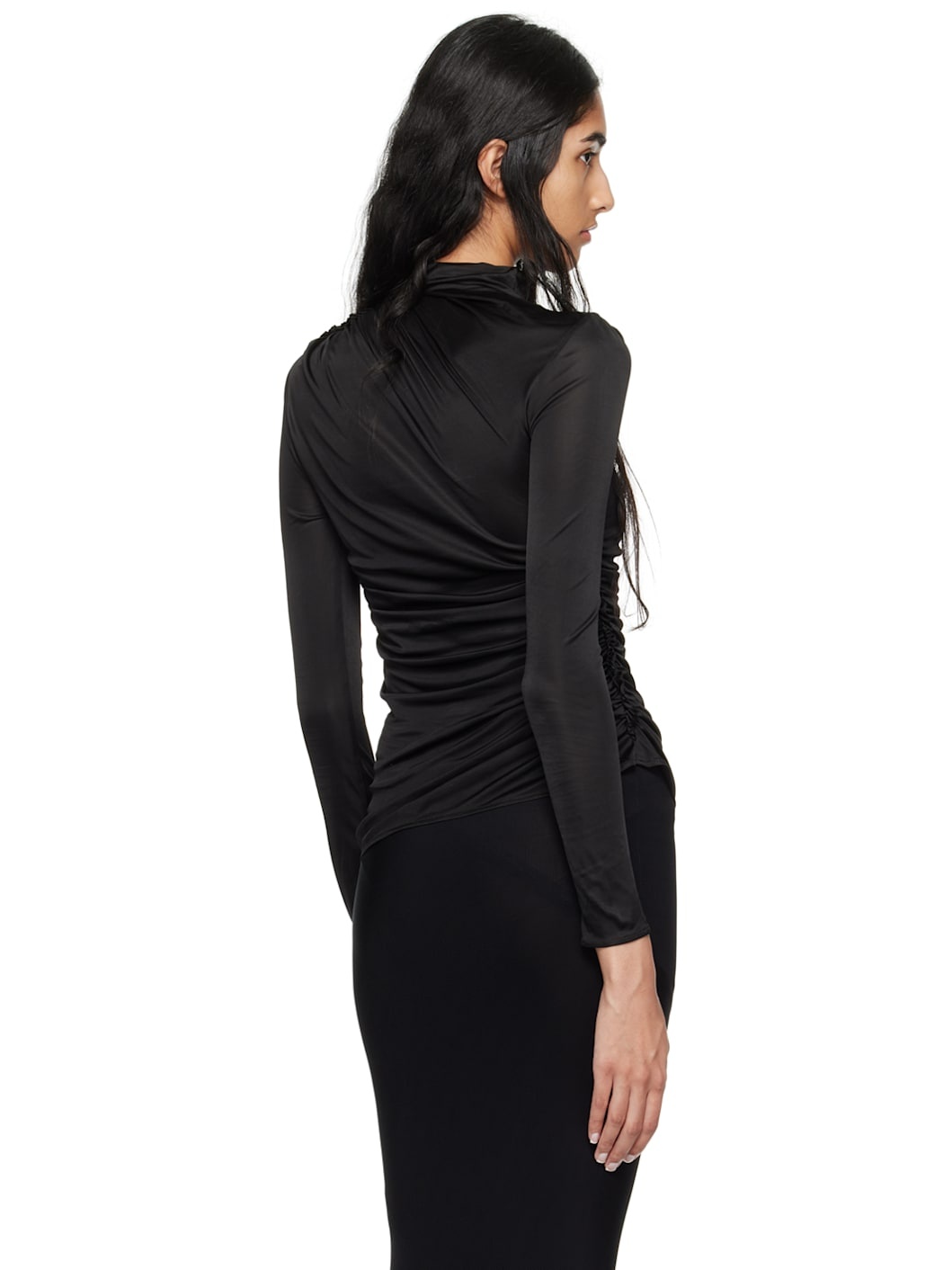 Black Ruched Long Sleeve Turtleneck - 3
