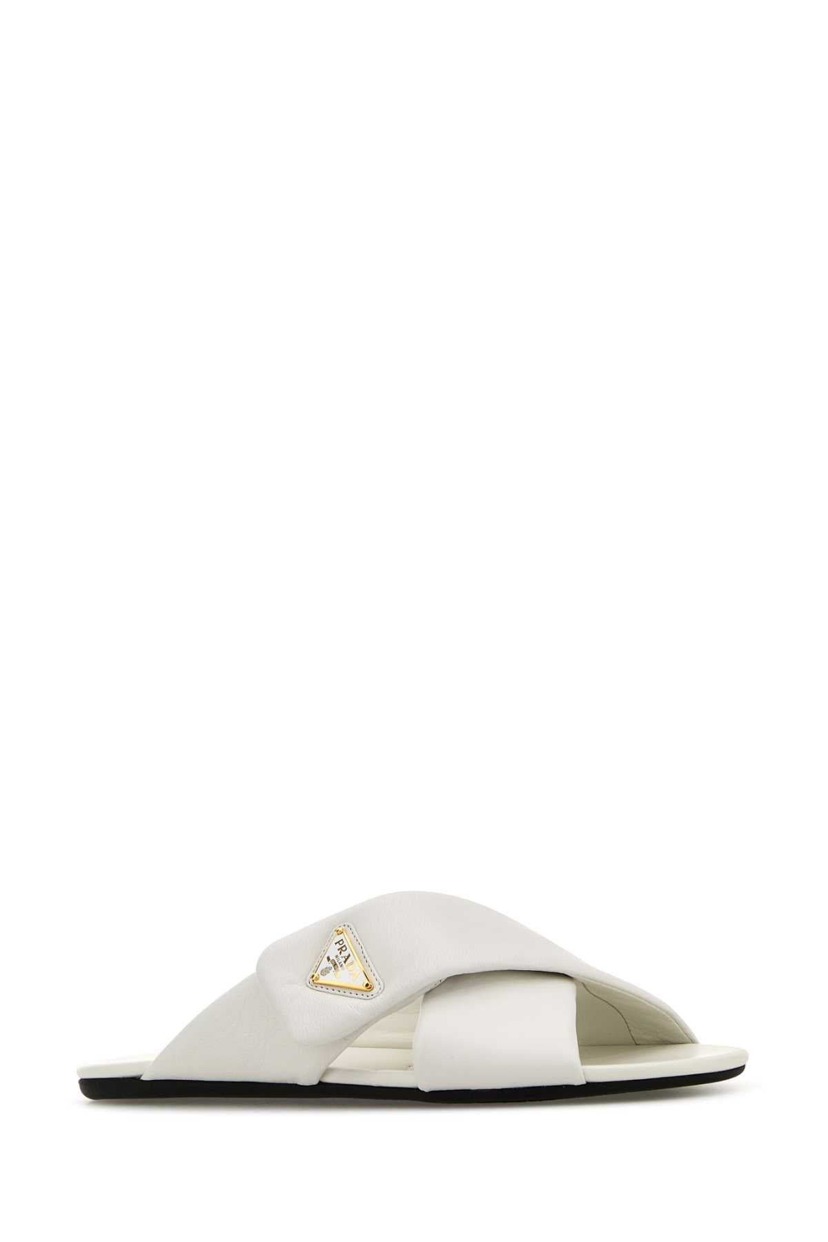Prada Women White Nappa Leather Slippers - 2