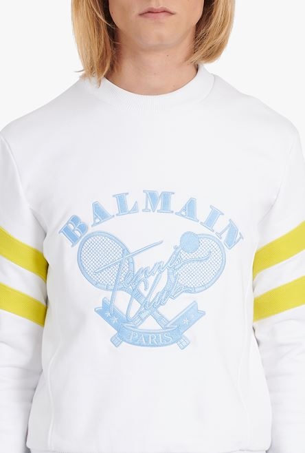 White eco-designed cotton sweatshirt with embroidered pale blue Balmain logo - 6