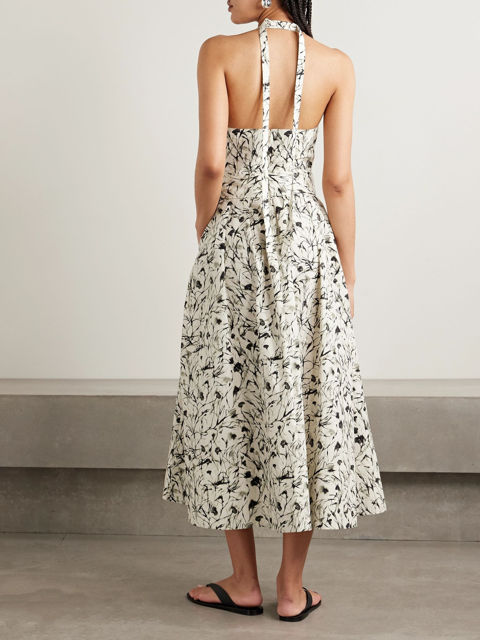 Rhea belted printed cotton-blend poplin halterneck midi dress Cream - 3