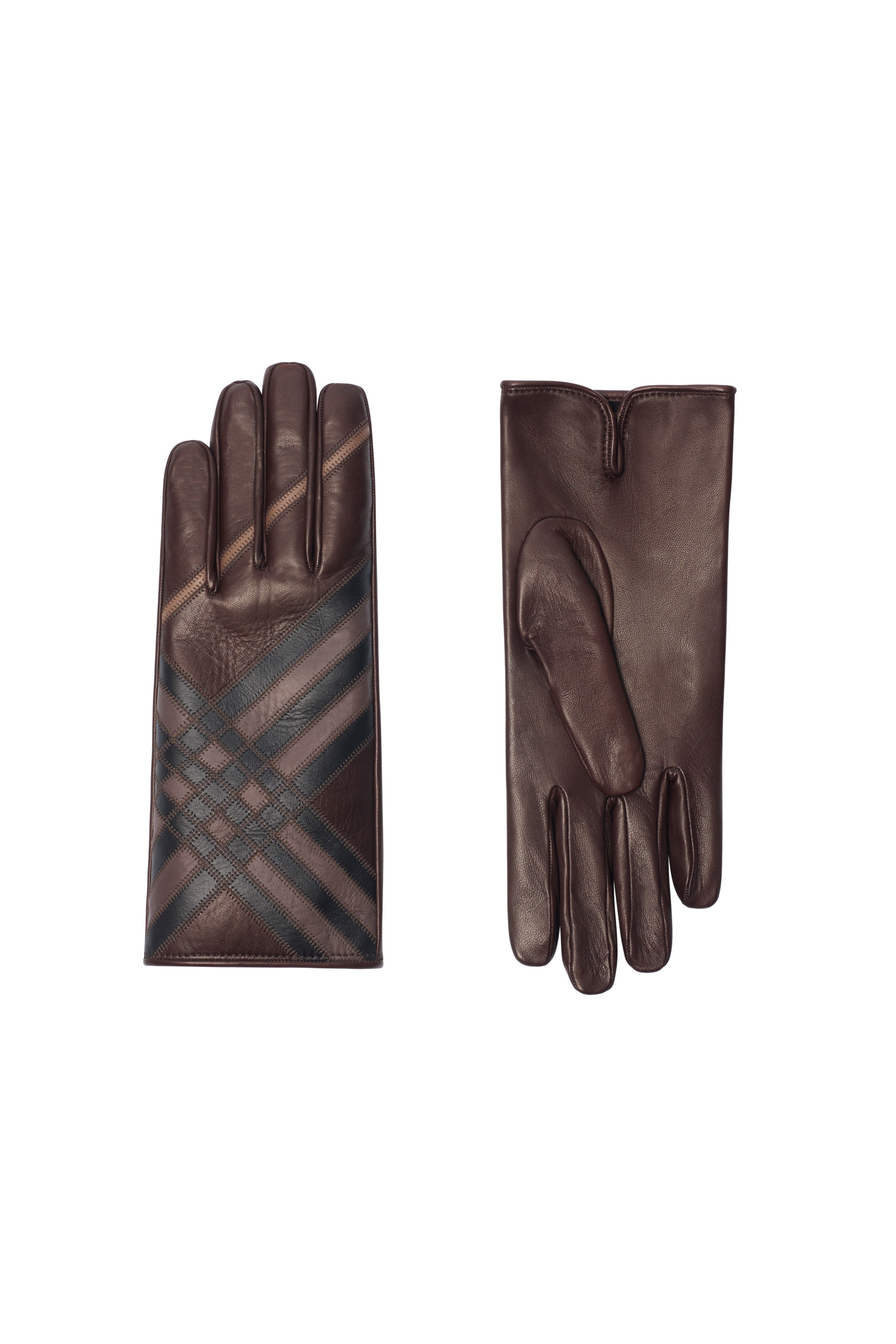 burberry Check Intarsia Leather Gloves in Truffle Brown at Nordstrom - 2