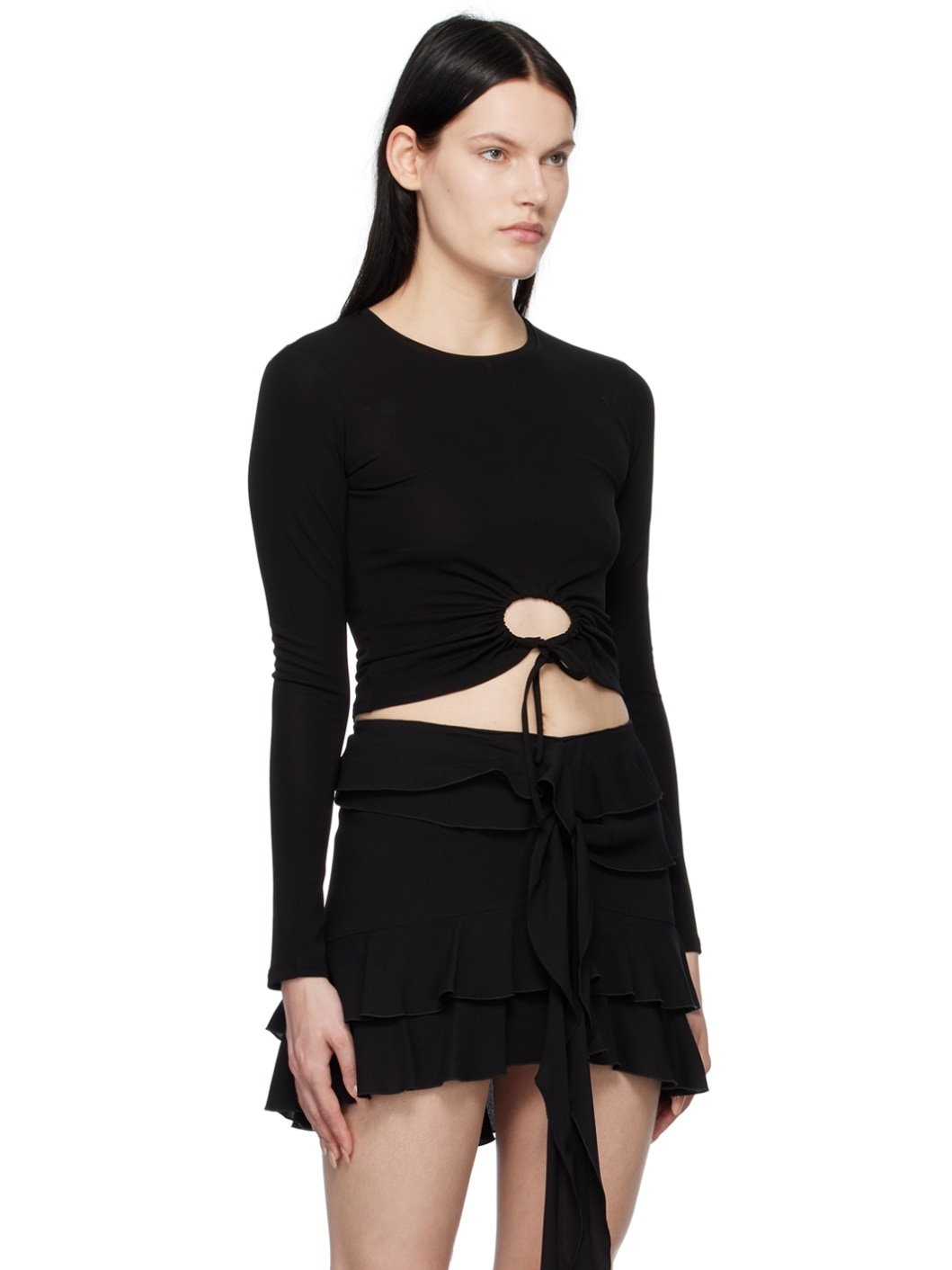 Black Proenza Schouler White Label Drawstring Long Sleeve T-Shirt - 2