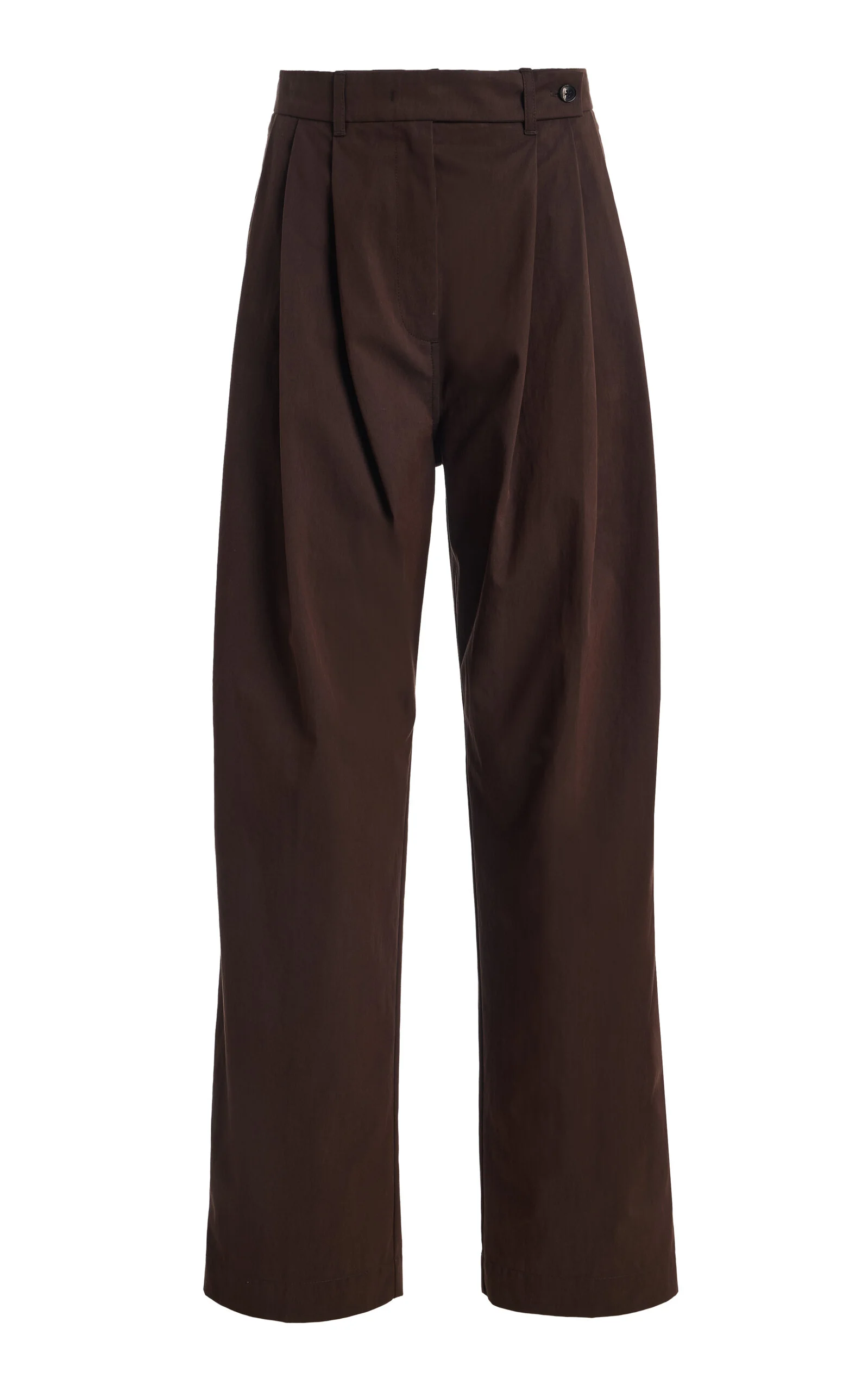 Cotton Twill Wide Leg Pleated Pants - 1
