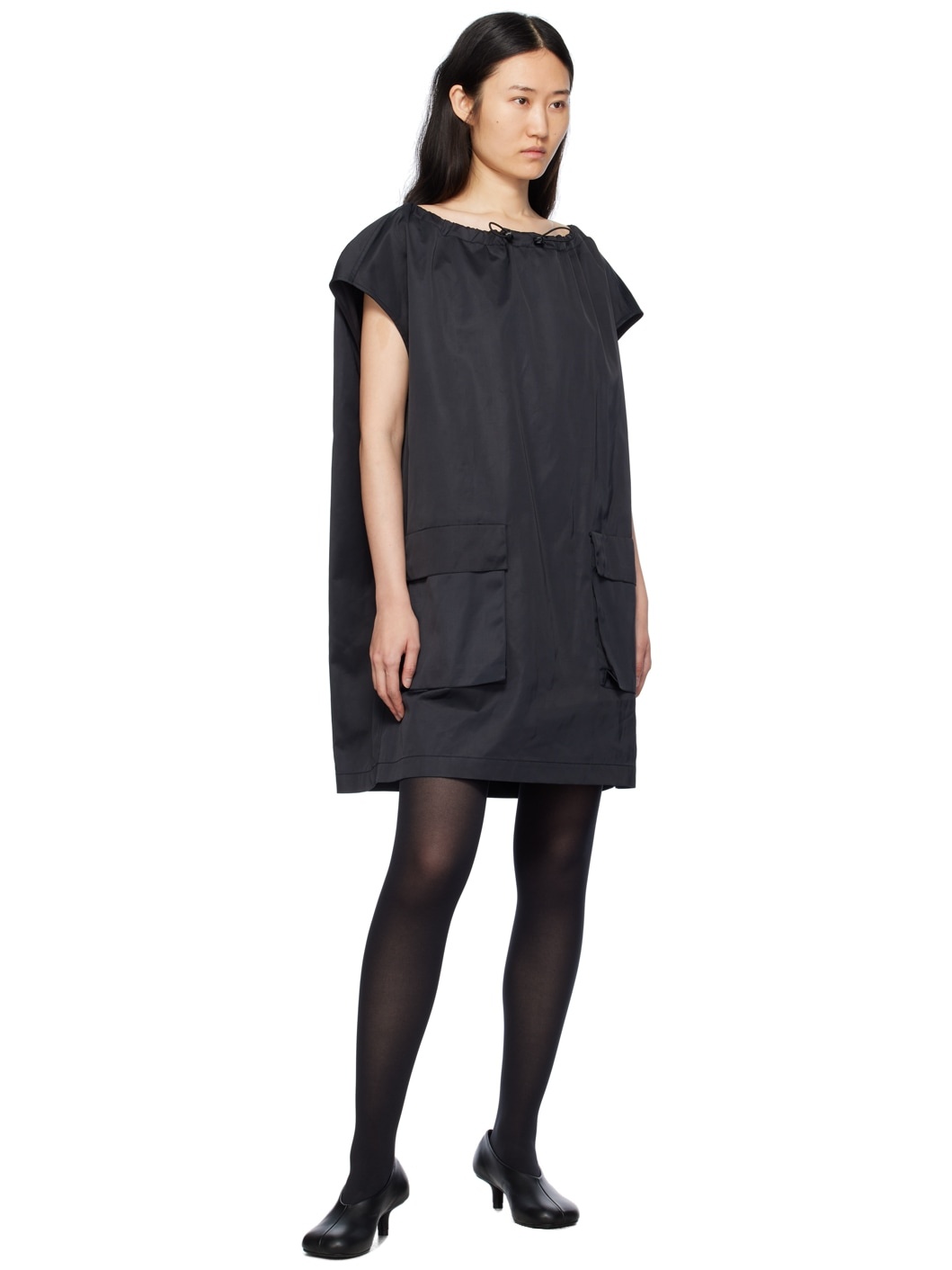 Black Drawstring Minidress - 4