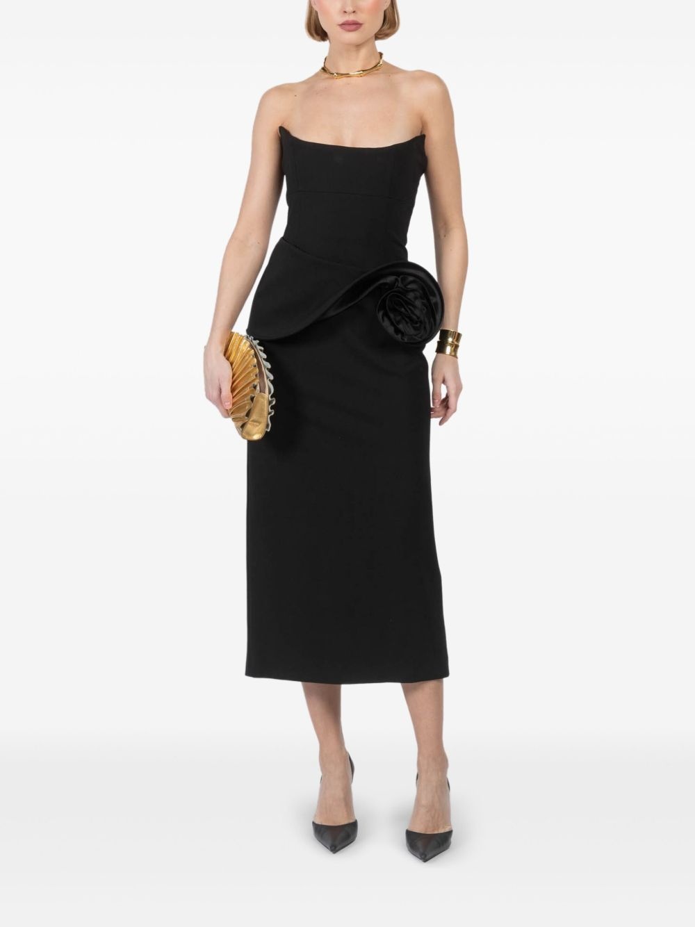 floral-appliqué bustier midi dress - 2