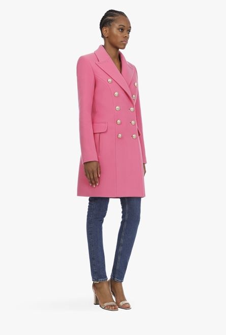 Double-breasted pink wool coat - 7