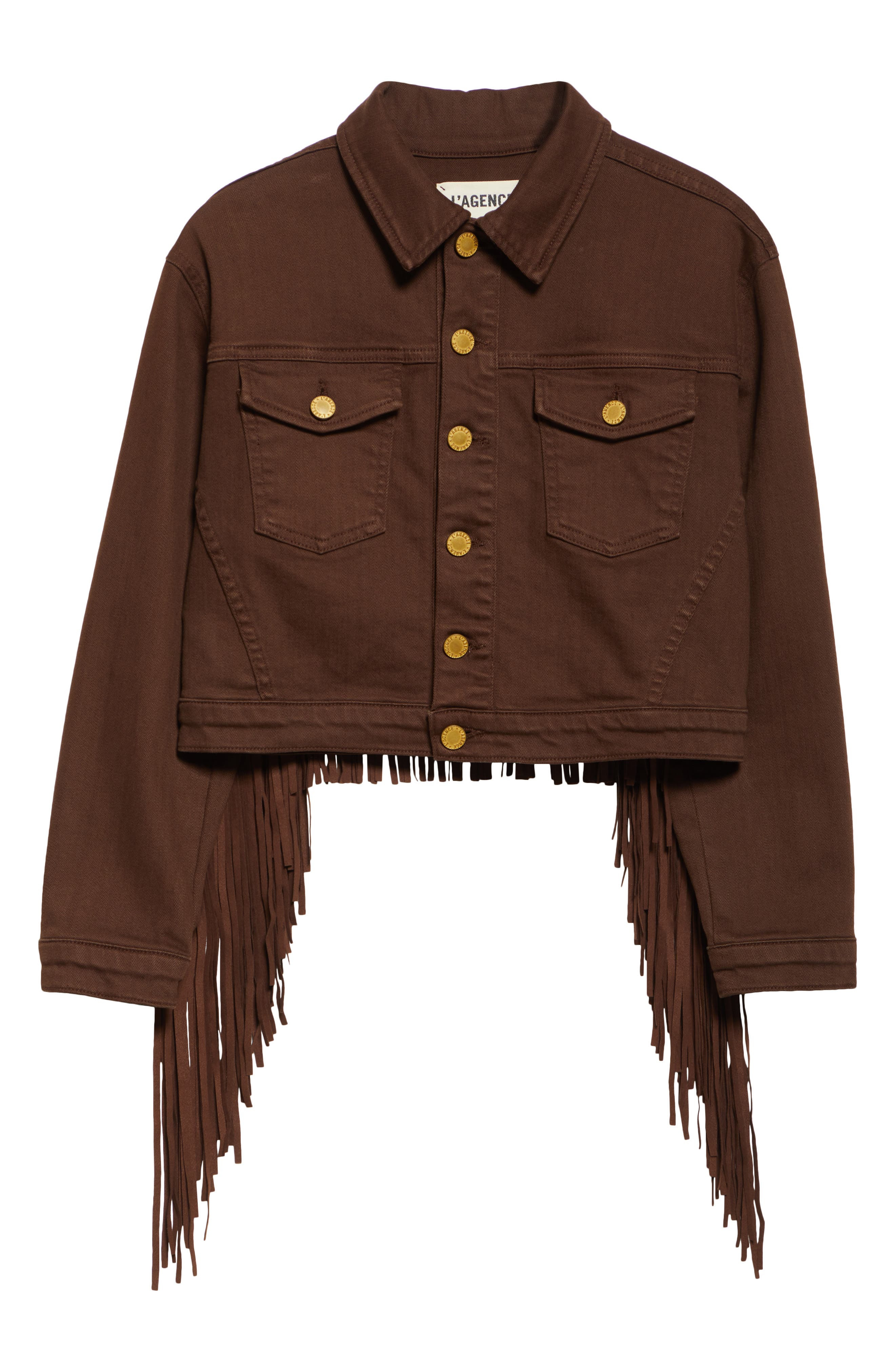 L'AGENCE Koda Fringe Crop Denim Jacket in Brown at Nordstrom - 7