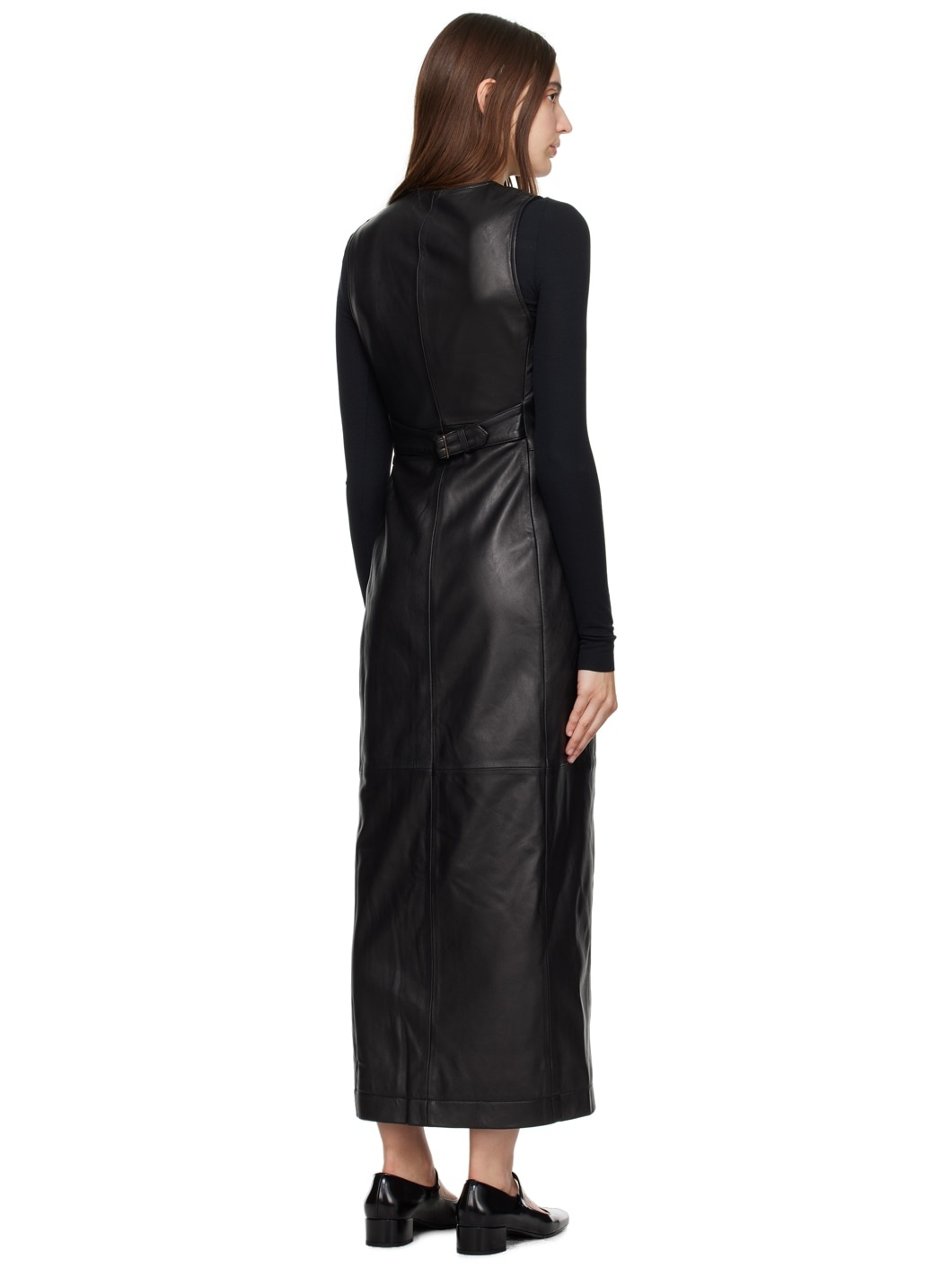 Black Vest Leather Midi Dress - 3