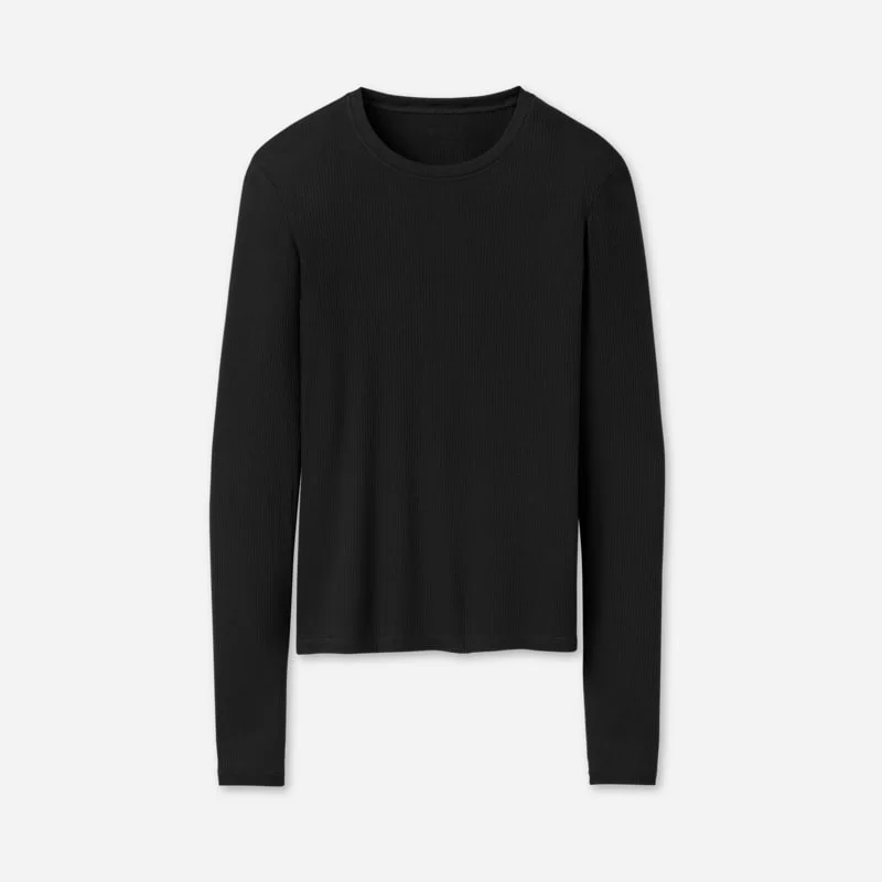 ® Women's Aidelene Long Sleeve Rib Tee Tops in Black - 1