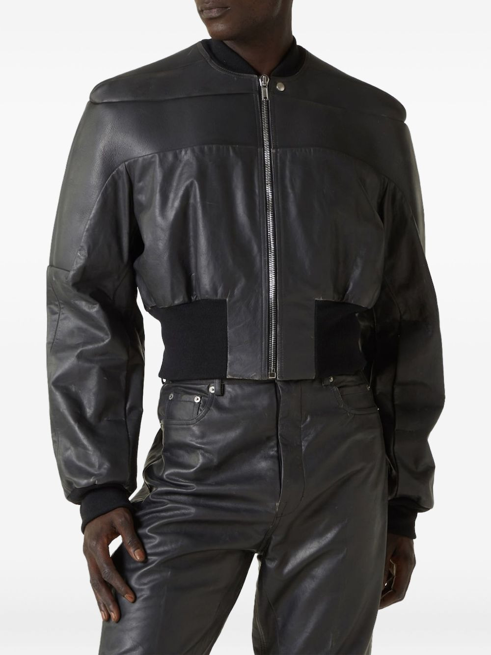 padded-shoulder leather bomber jacket - 4