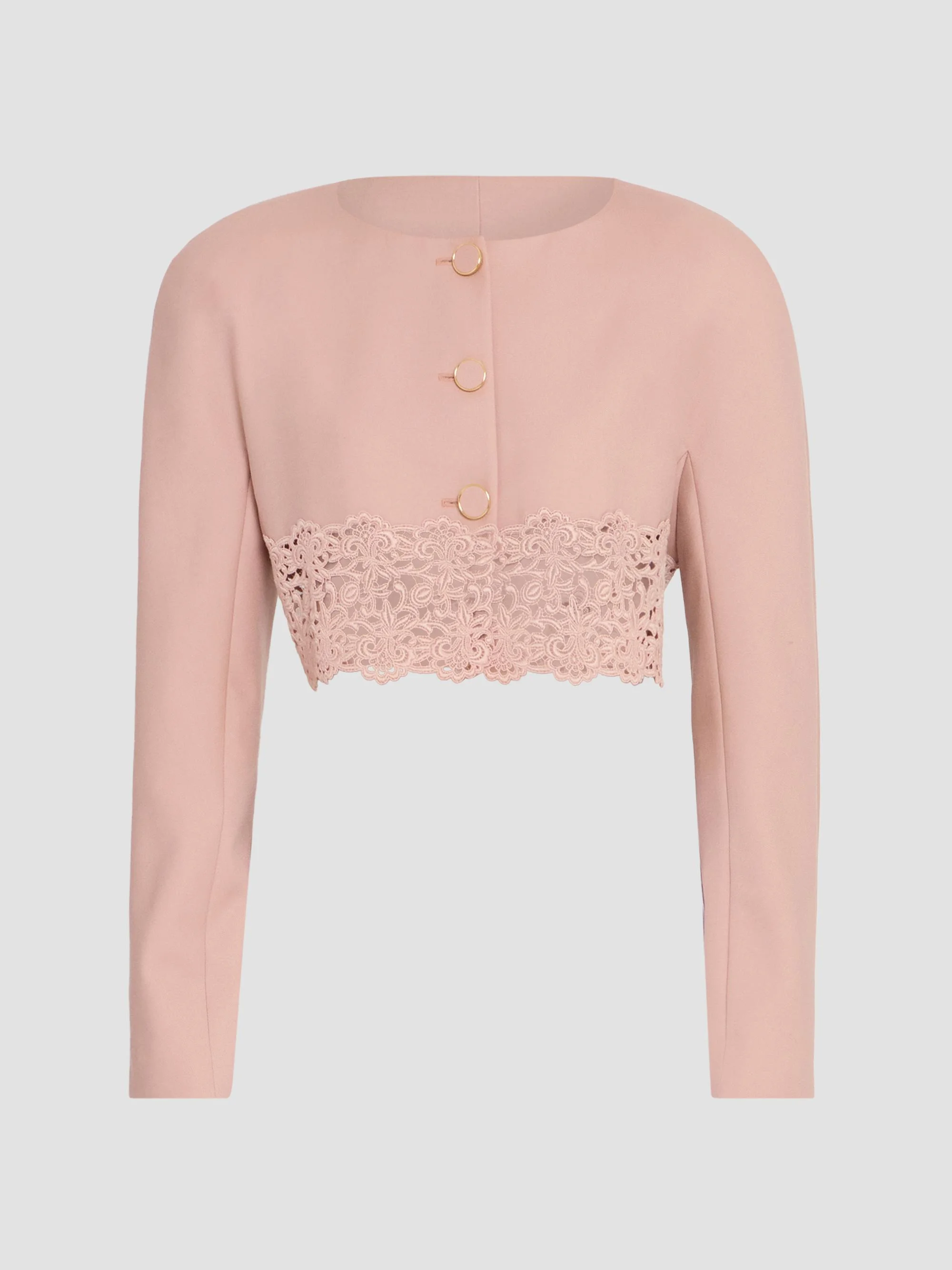 Women's Guipure Lace & Wool Crop Sweater - Coffee Pink - 1