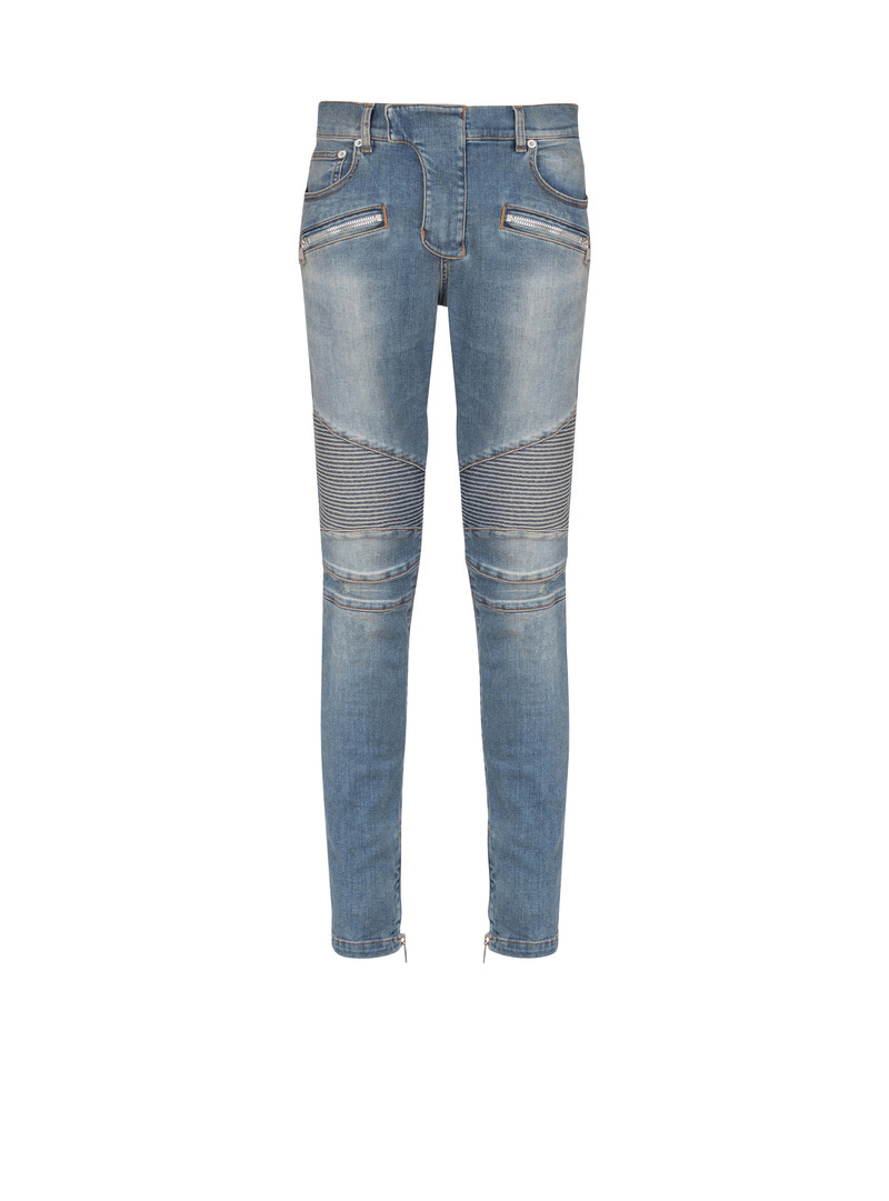 Slim-fit biker jeans in blue denim - 1