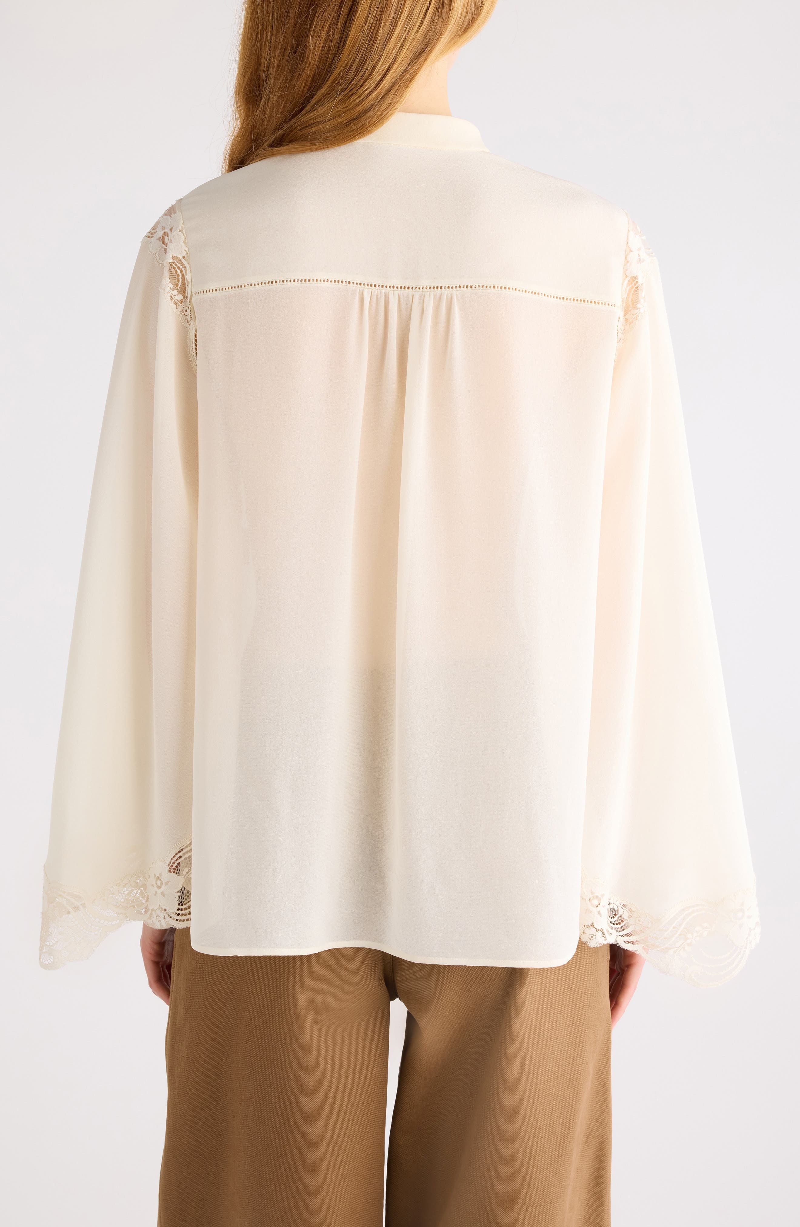 Chloé Silk Georgette & Lace Shirt in Pristine White at Nordstrom - 3