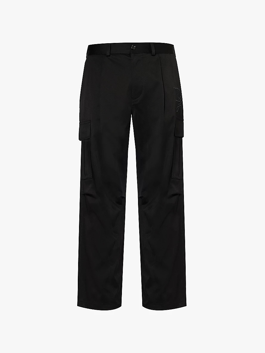 Logo-embroidery mid-rise straight-leg cotton-blend twill trousers - 1