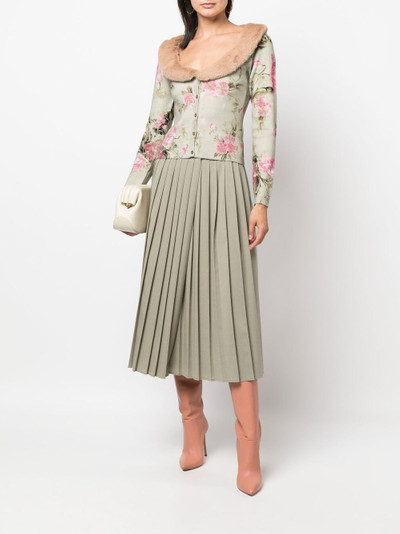 Blumarine floral-print fur-trim cardigan outlook