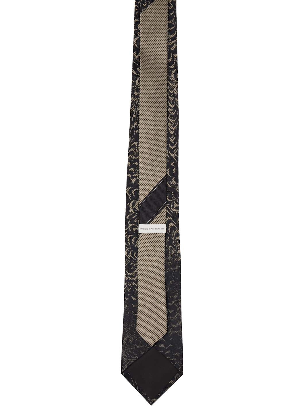 Black & Beige 'Paste Paper' Printed Silk Tie - 2