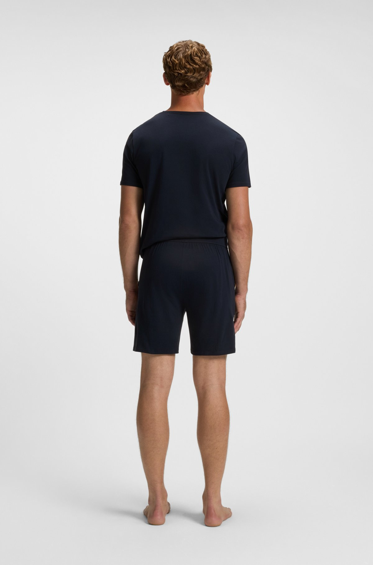 STRETCH-COTTON PAJAMA SHORTS WITH SIGNATURE-STRIPE TAPE - 4