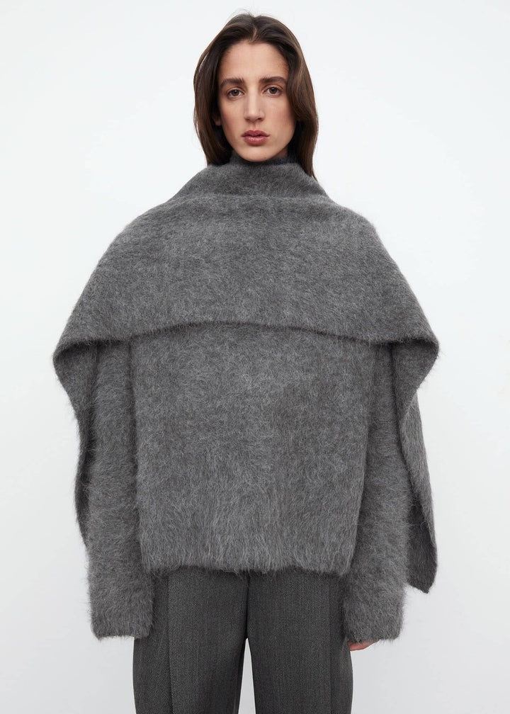 Alpaca knit scarf dark grey melange - 2