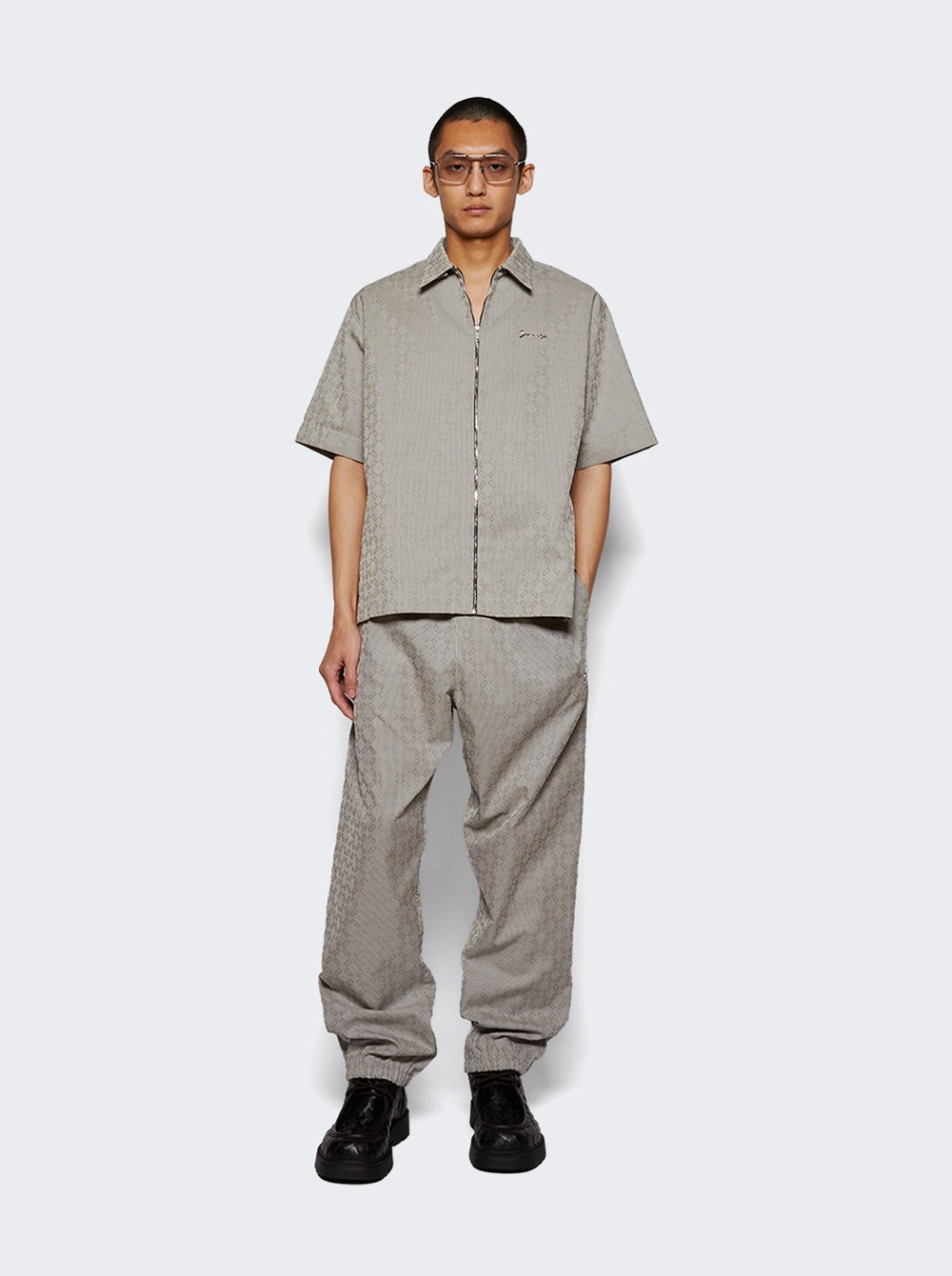 Zip Short Sleeve Shirt Black And White - 5