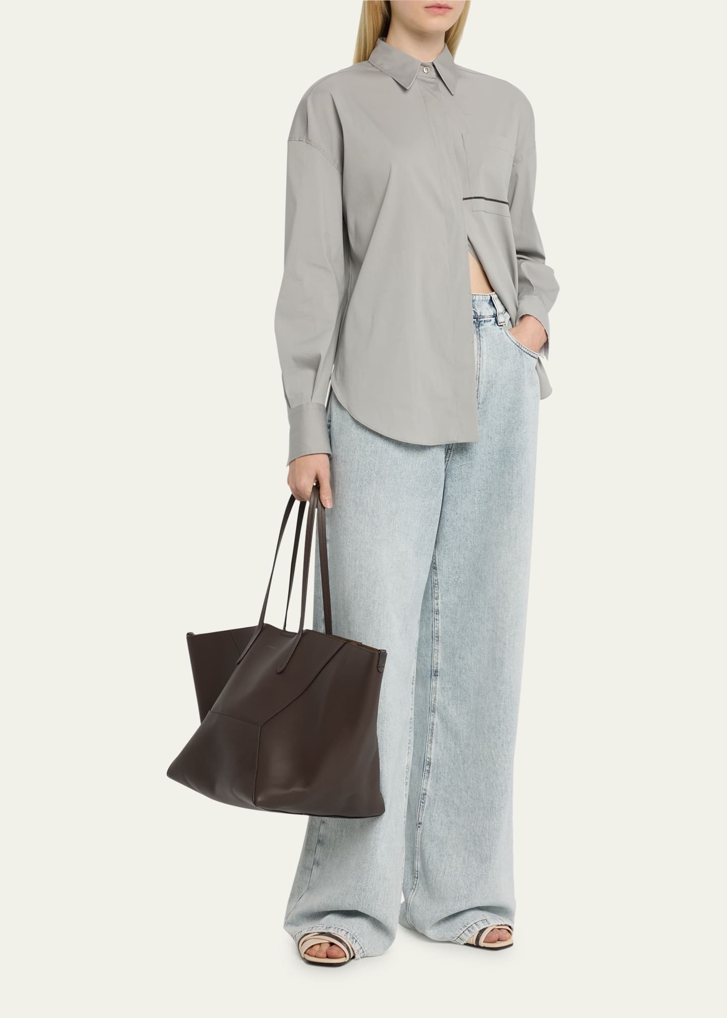 Geometric Monili Leather Tote Bag - 5